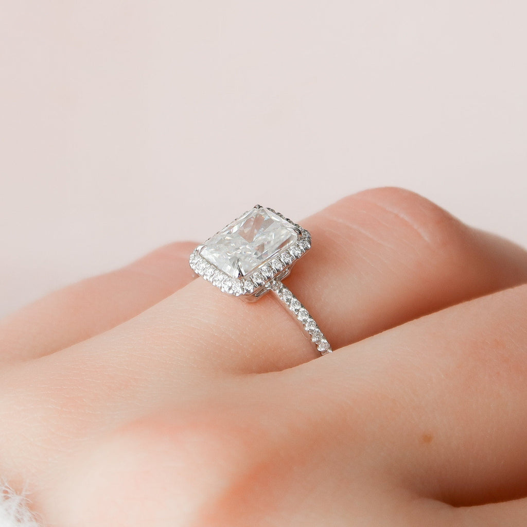 5.0 CT Radiant Cut Halo Moissanite Engagement Ring