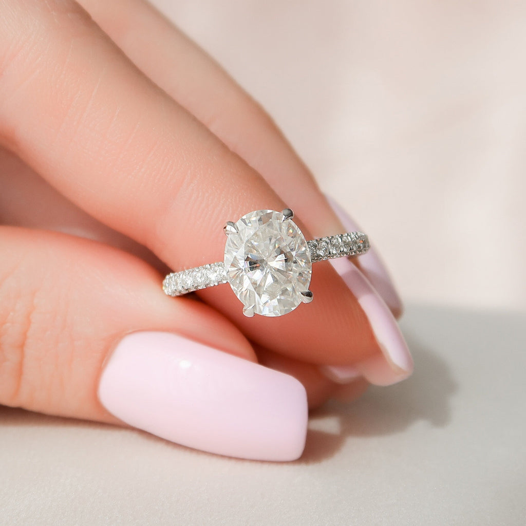 3.0 CT Oval Moissanite Pave Setting Engagement Ring