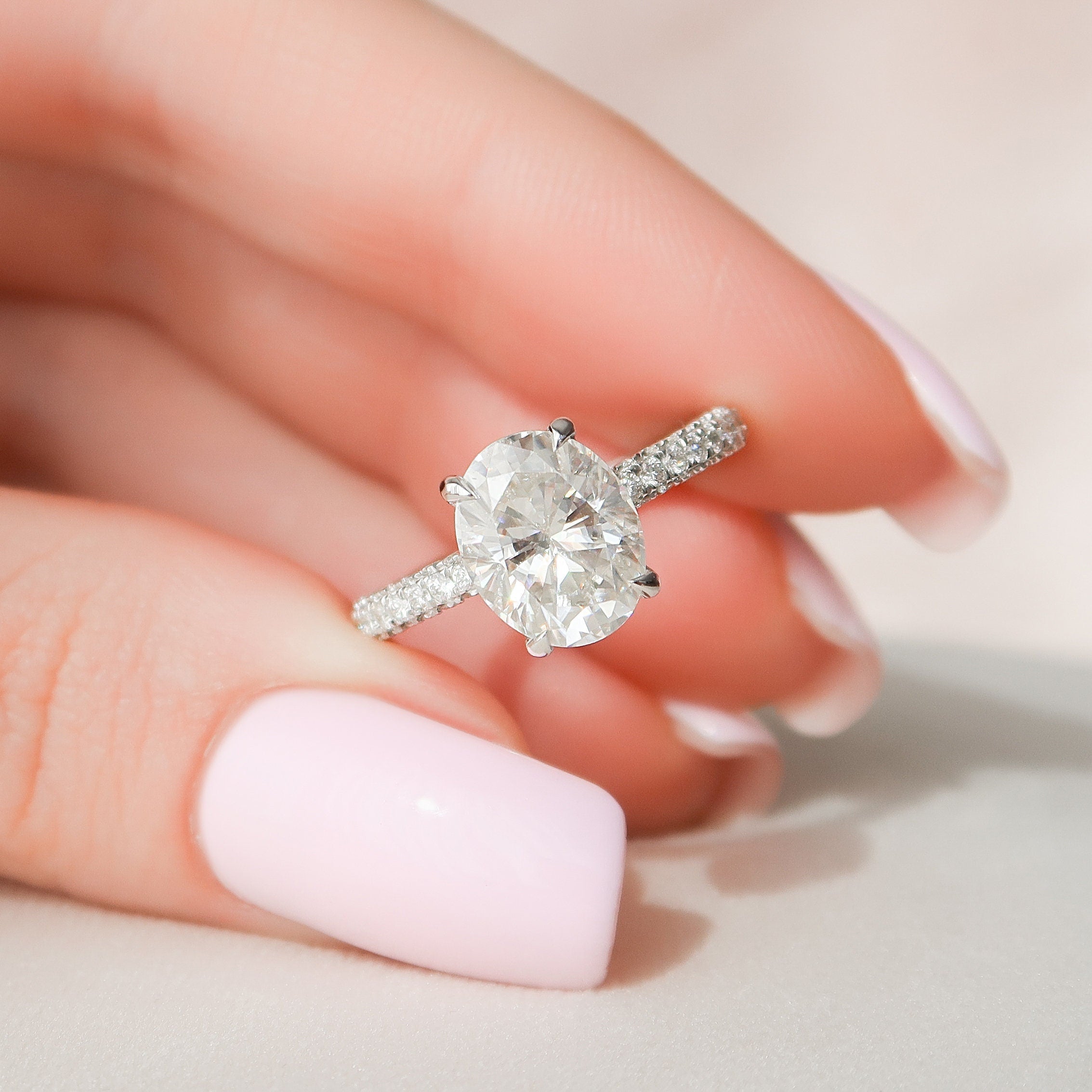 3.0 CT Oval Moissanite Pave Setting Engagement Ring
