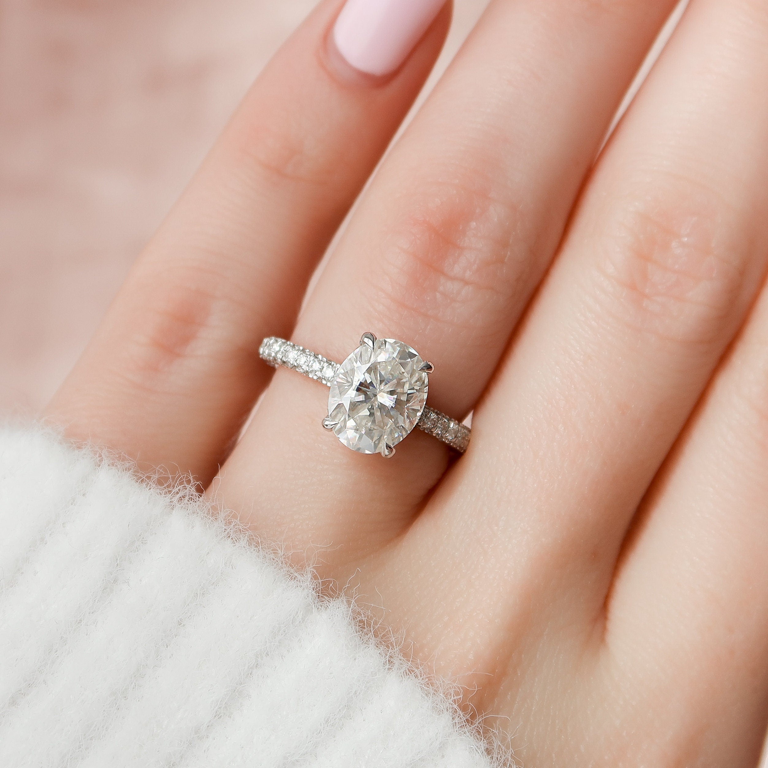 3.0 CT Oval Moissanite Pave Setting Engagement Ring