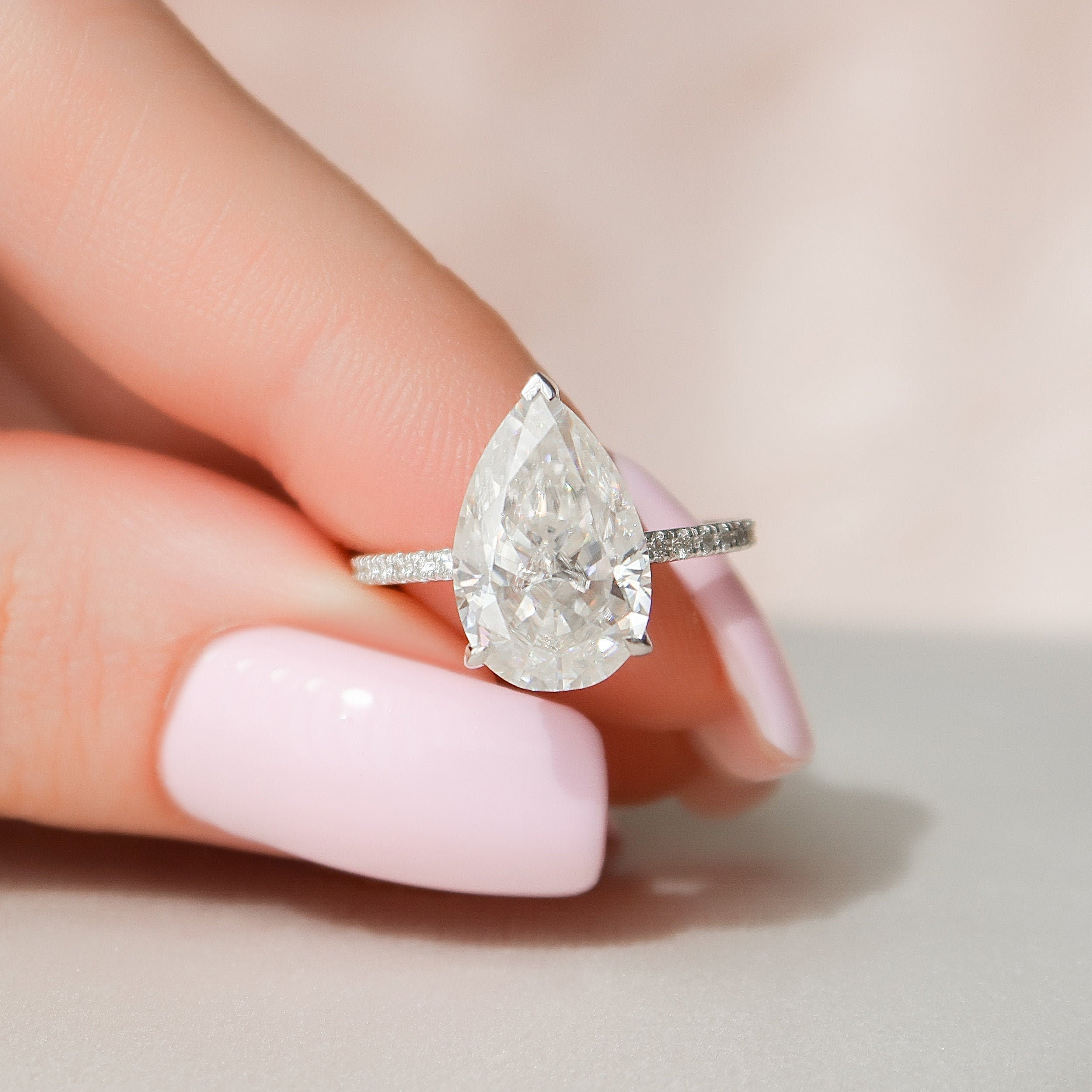 3.50 CT Pear Cut Moissanite Pave Setting Engagement Ring