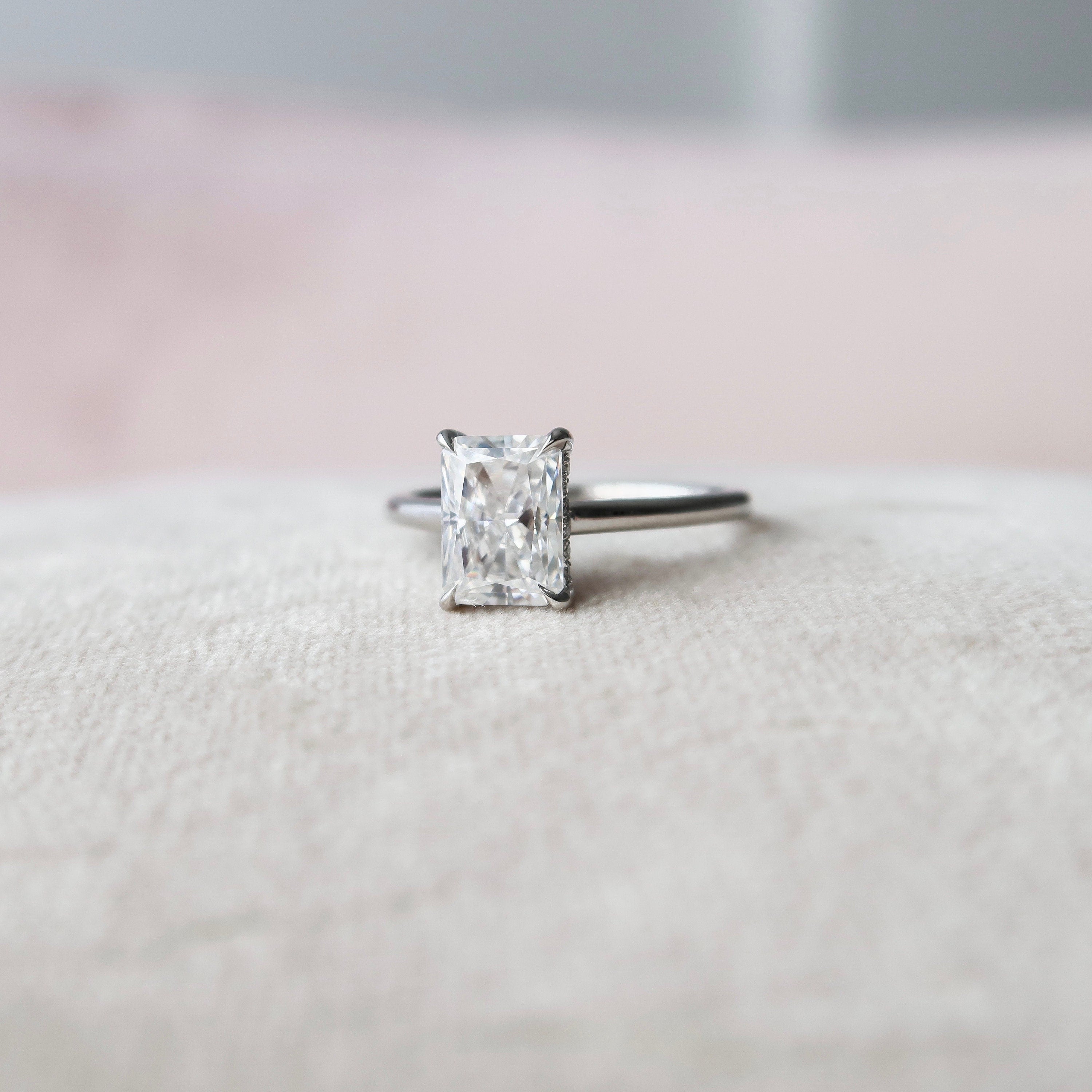 3.0 CT Radiant Moissanite Hidden Halo Setting Engagement Ring
