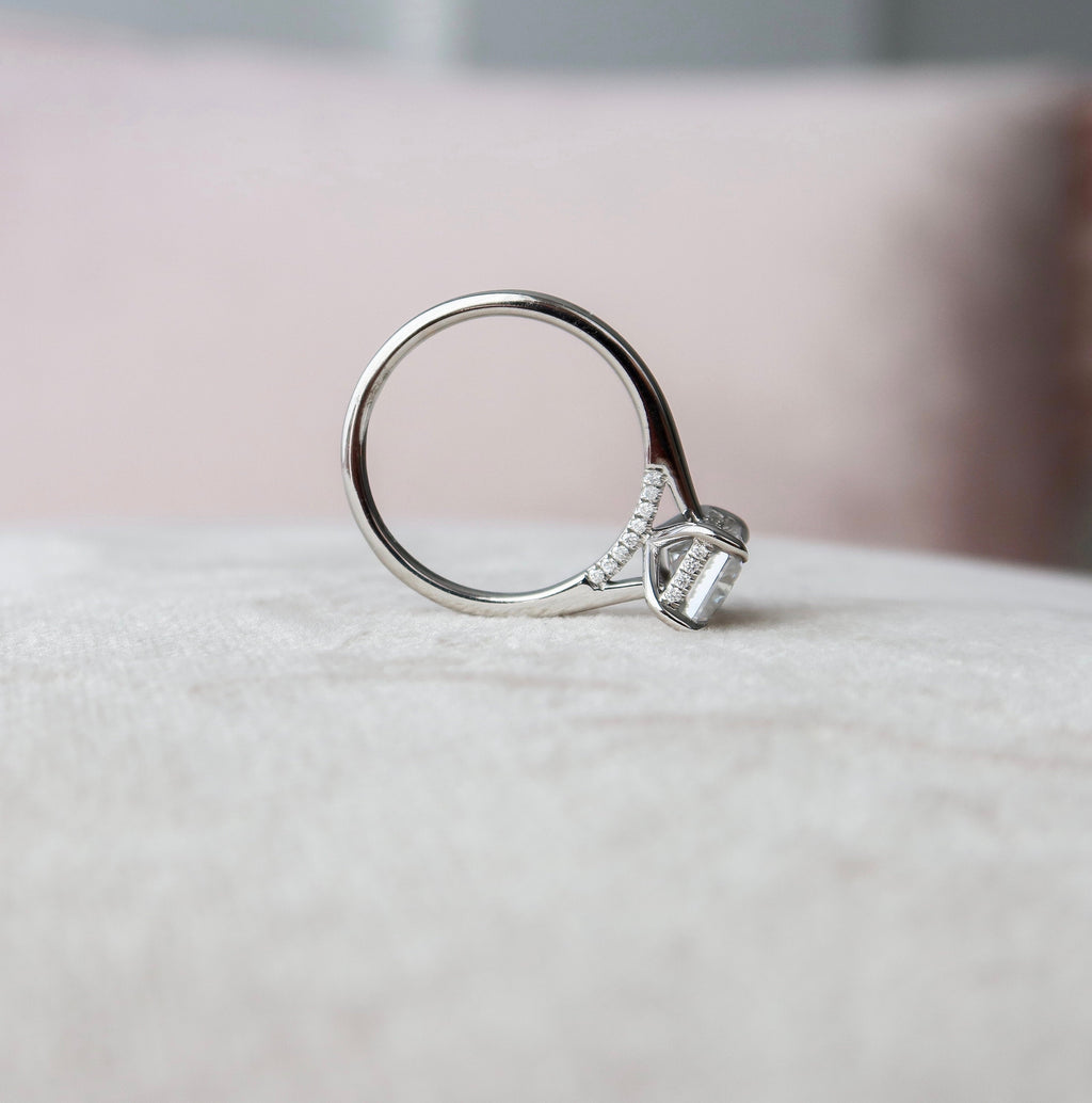 2.0 CT Radiant Moissanite Solitaire Engagement Ring With Hidden Halo Setting