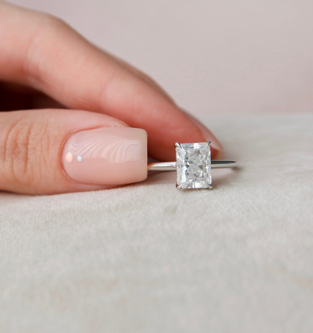 3.0 CT Radiant Moissanite Hidden Halo Setting Engagement Ring