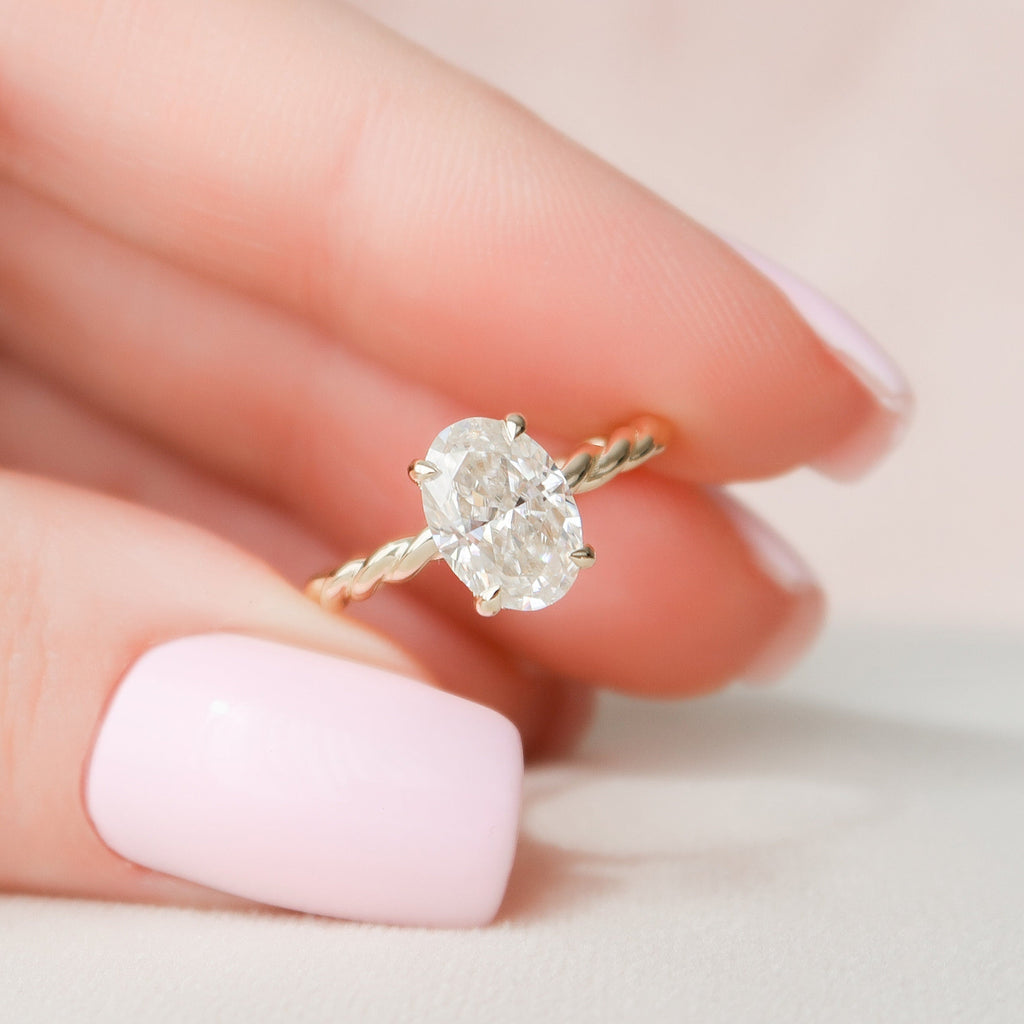 1.50 CT Oval Hidden Halo Twisted Band Moissanite Engagement Ring