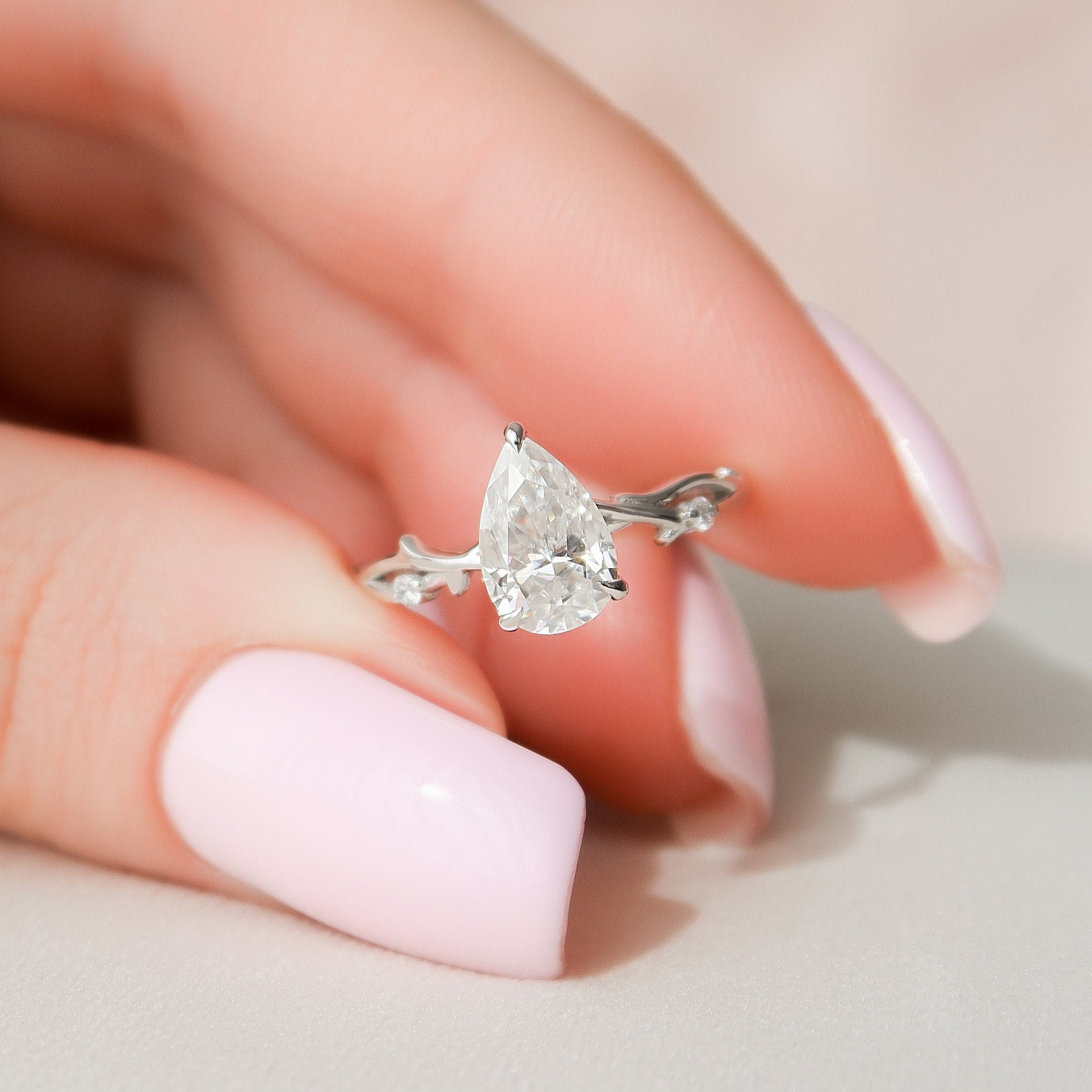 1.0 CT Pear Cut Twig Nature Inspired Moissanite Engagement Ring