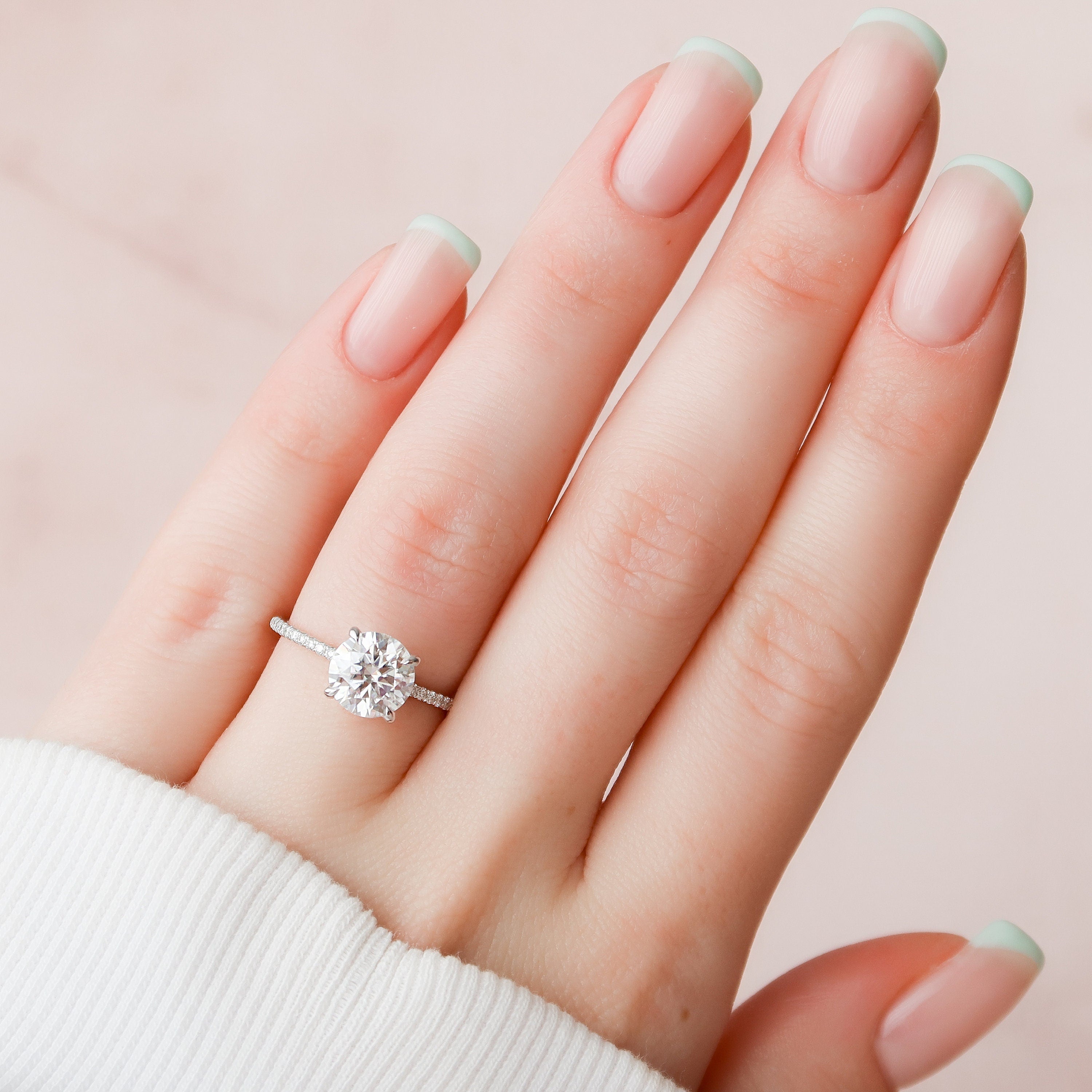 2.0 CT Round Moissanite Pave Setting Engagement Ring