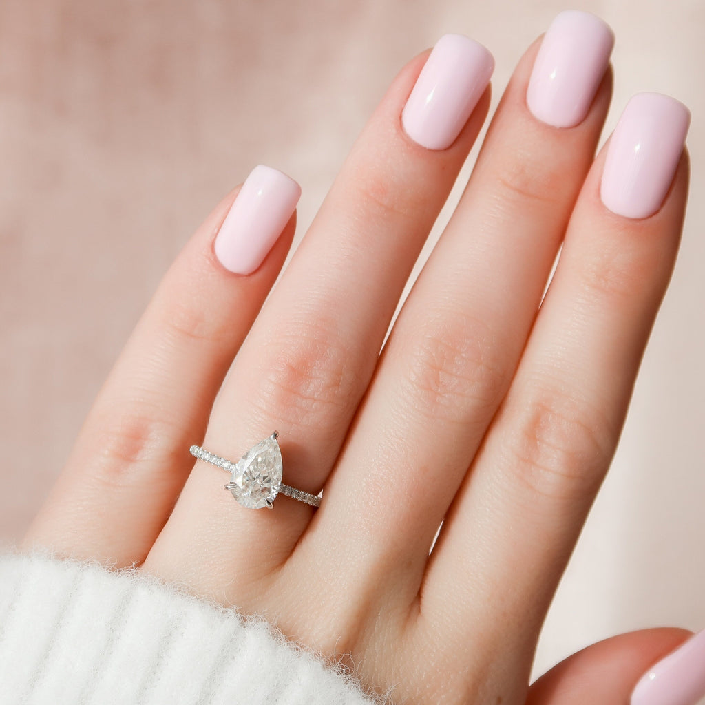 1.50 CT Pear Moissanite Pave Setting Engagement Ring