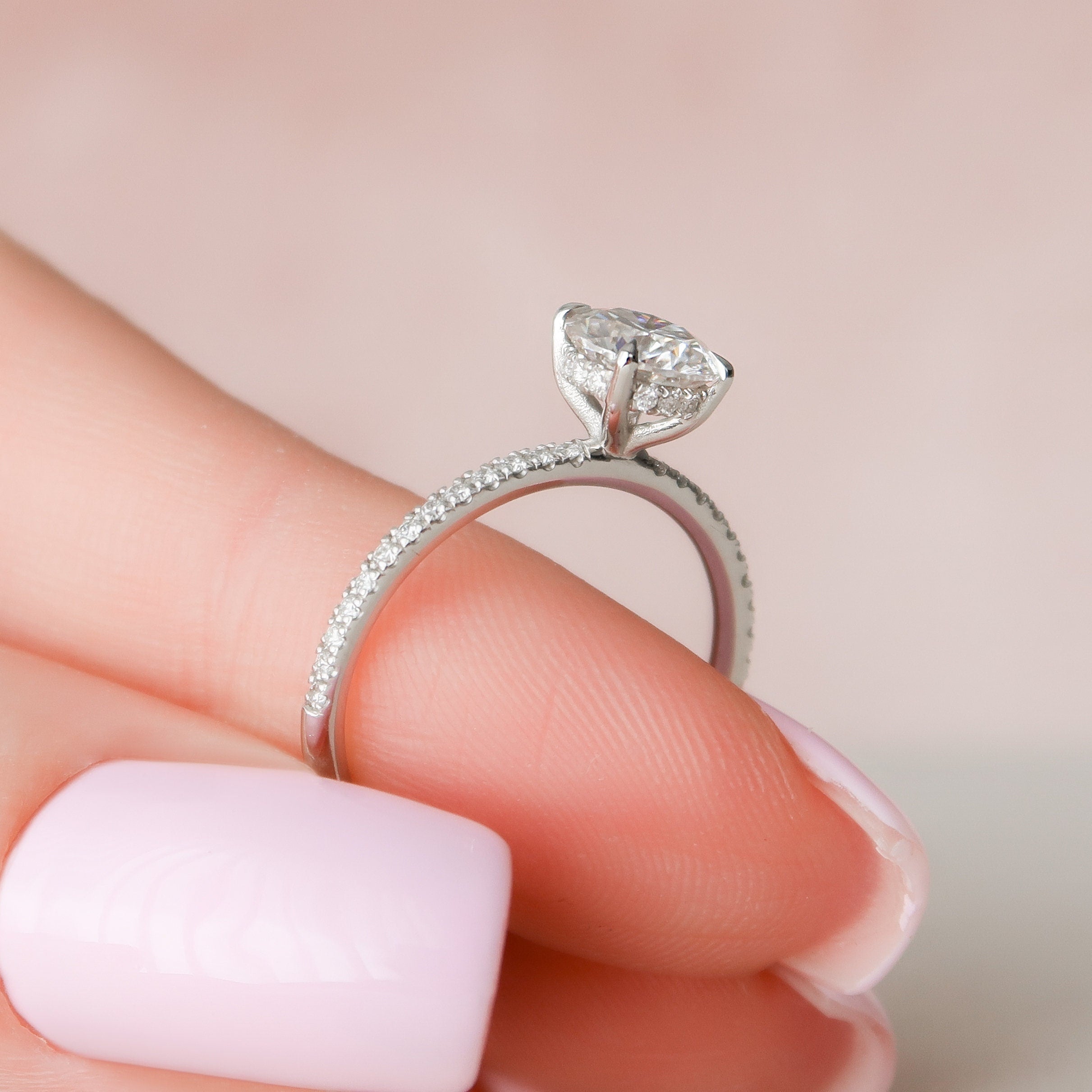 1.0 CT Round Cut Pave Style Moissanite Engagement Ring