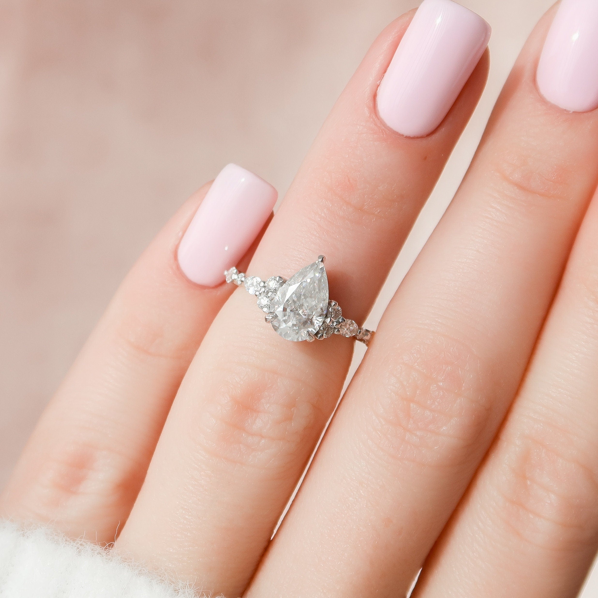 1.50 CT Pear Shaped Moissanite Cluster Engagement Ring