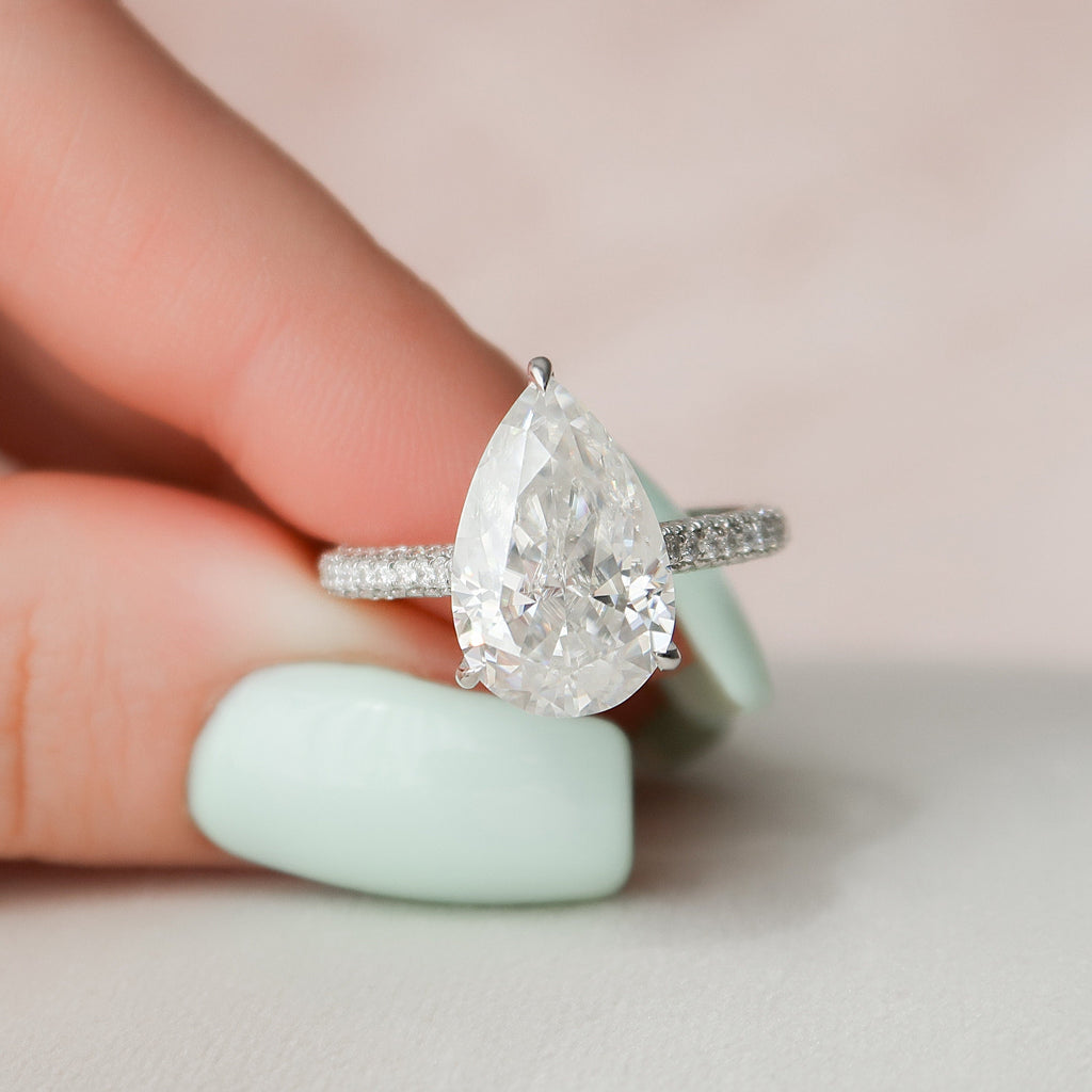 5.0 CT Pear Moissanite Pave Setting Engagement Ring