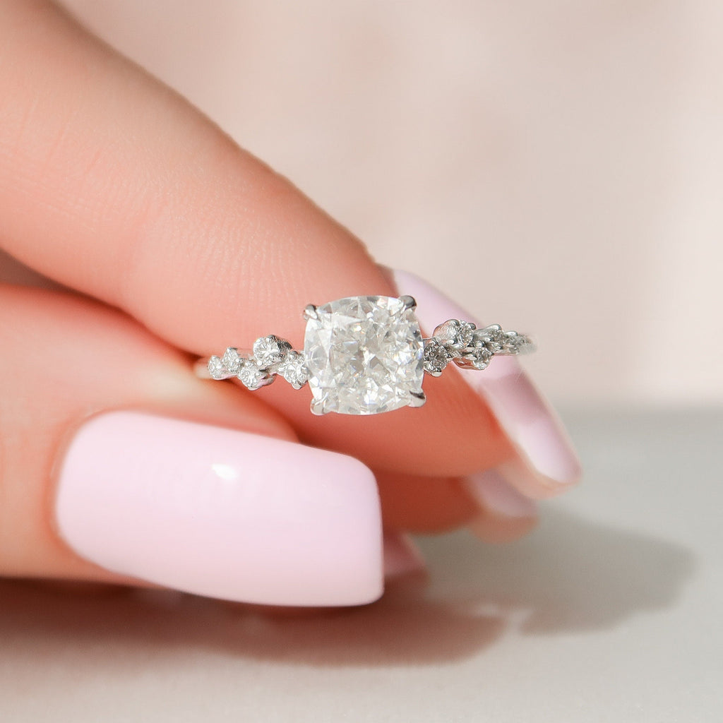1.50 - 3.50 CT Cushion Cut Moissanite Cluster Engagement Ring