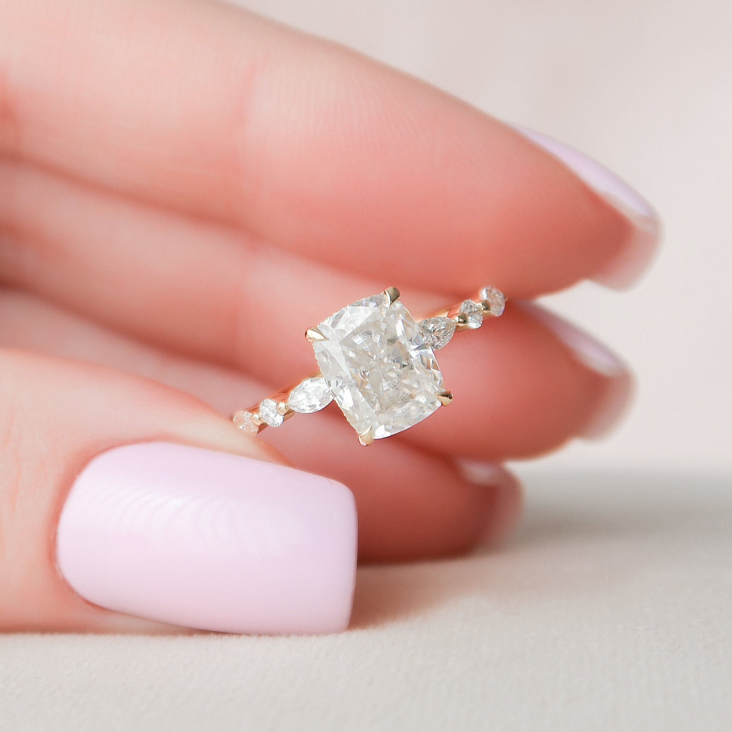 2.50 CT Elongated Cushion Moissanite Pave Engagement Ring