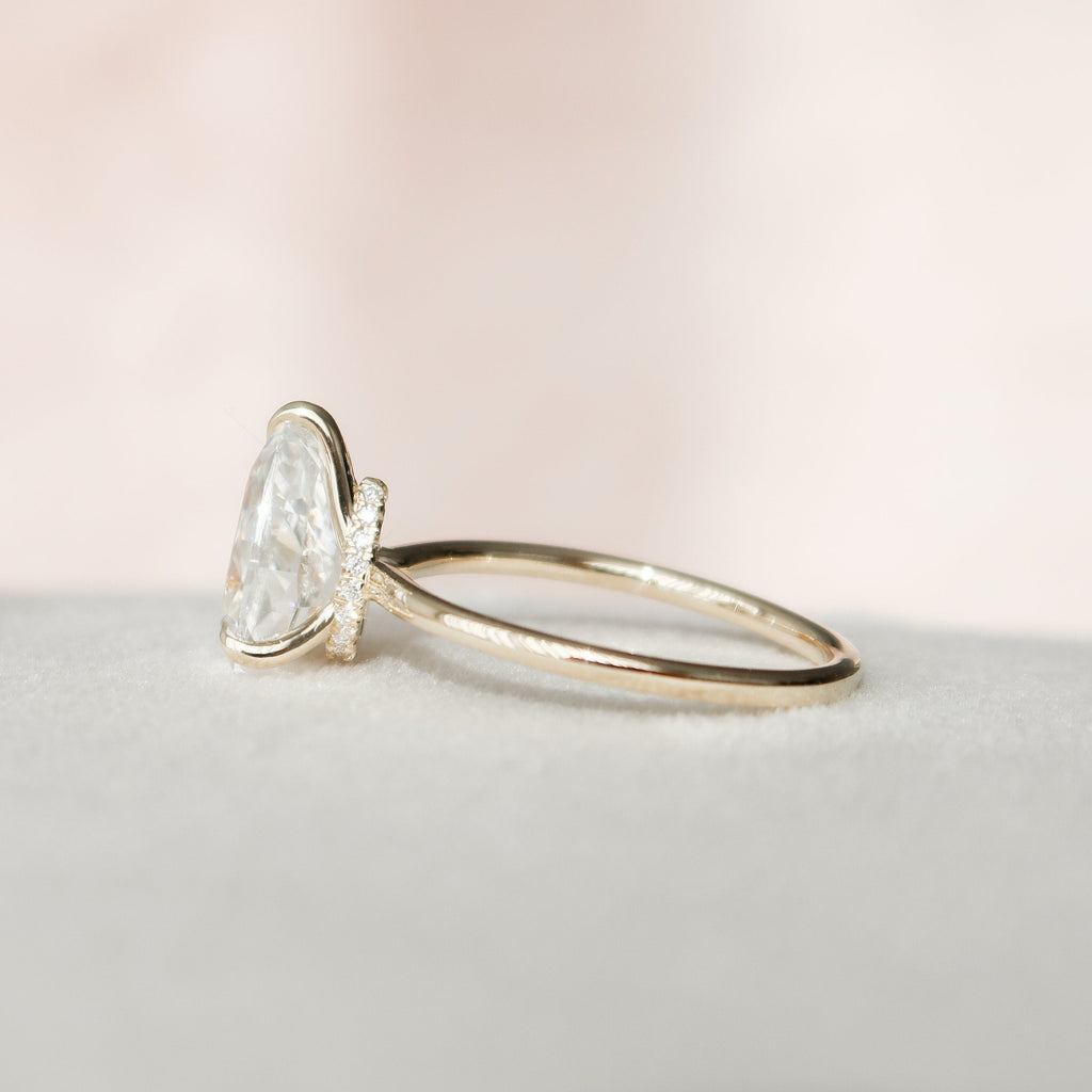 2.0 CT Pear Moissanite Engagement Ring With Hidden Halo Setting