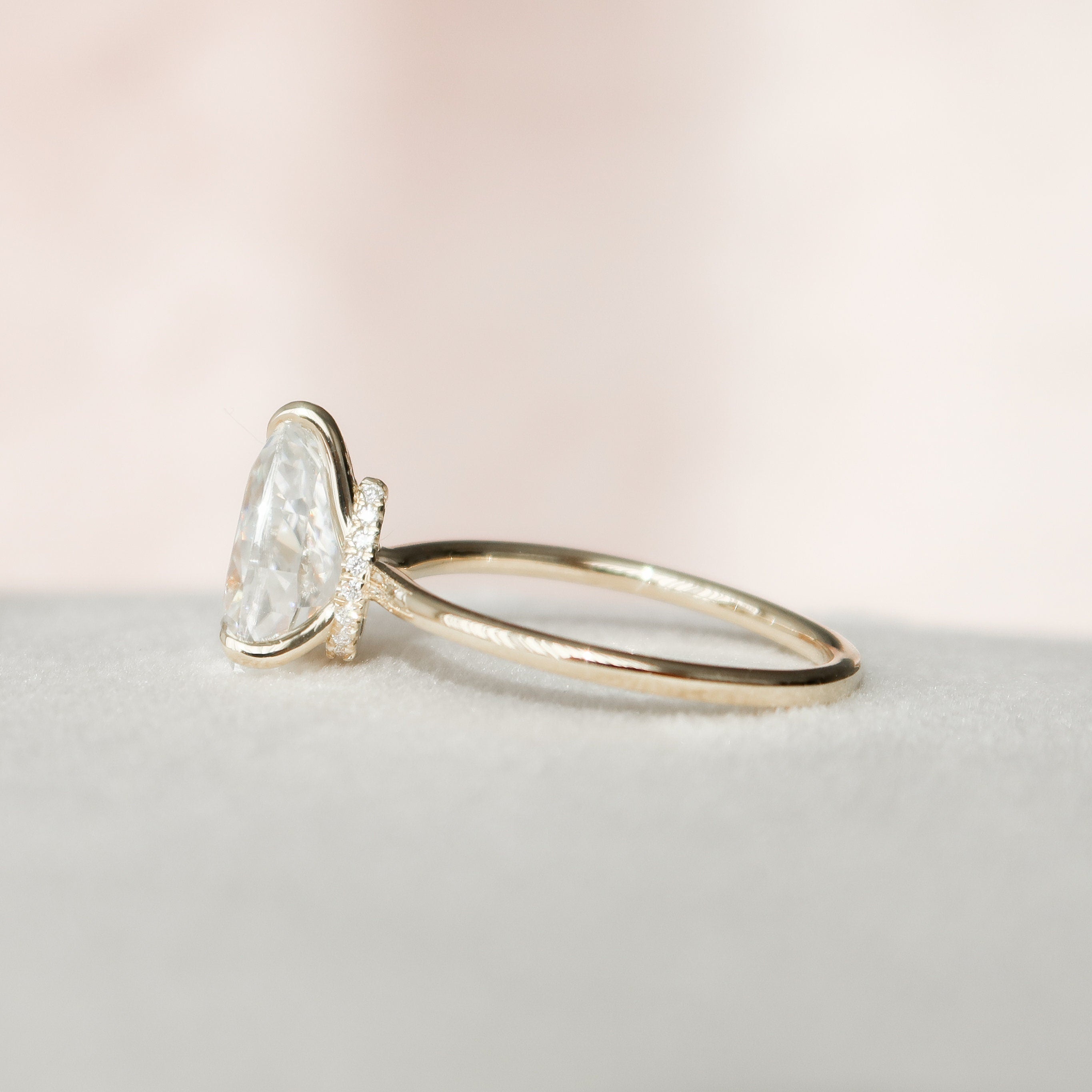 2.0 CT Pear Moissanite Engagement Ring With Hidden Halo Setting