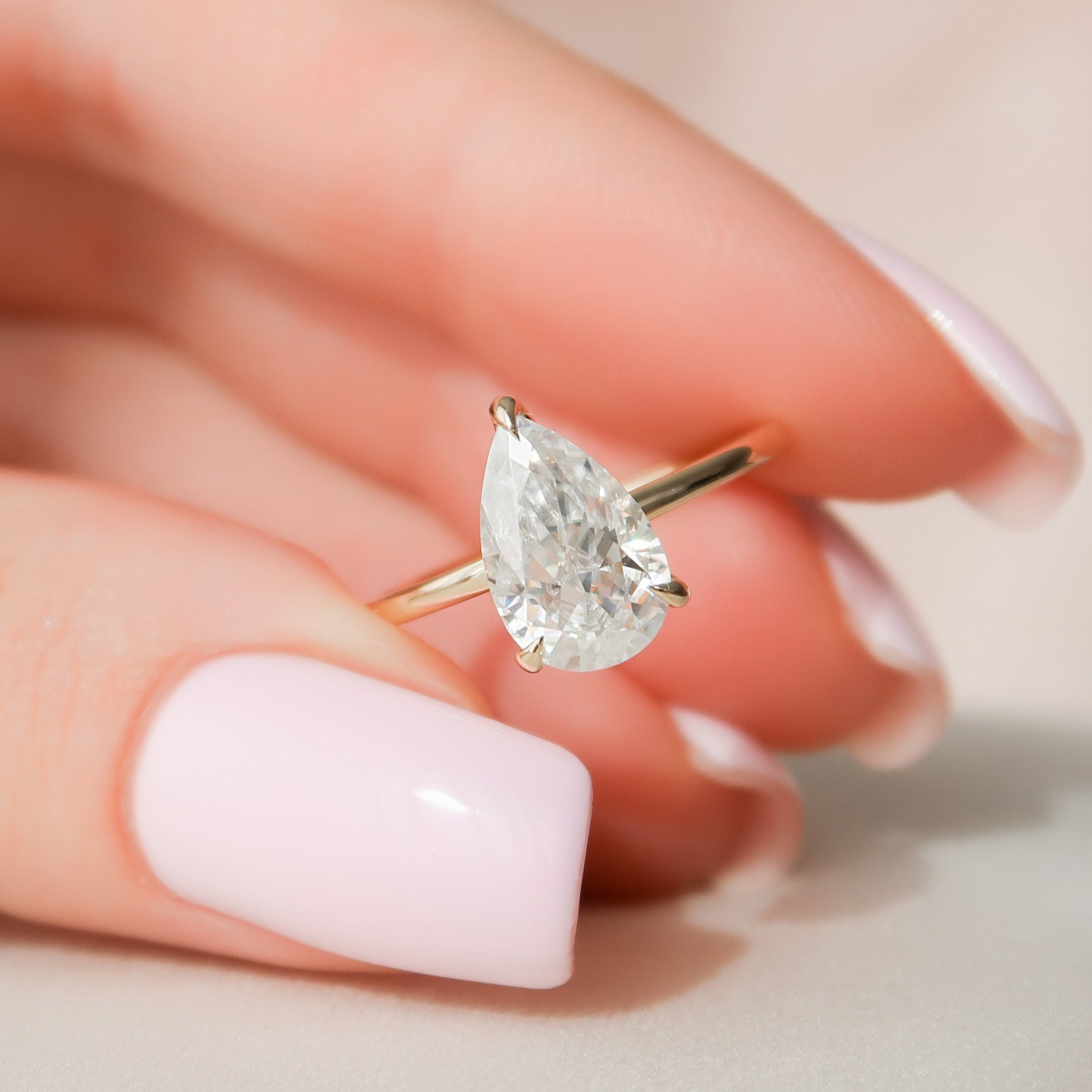 2.0 CT Pear Moissanite Engagement Ring With Hidden Halo Setting