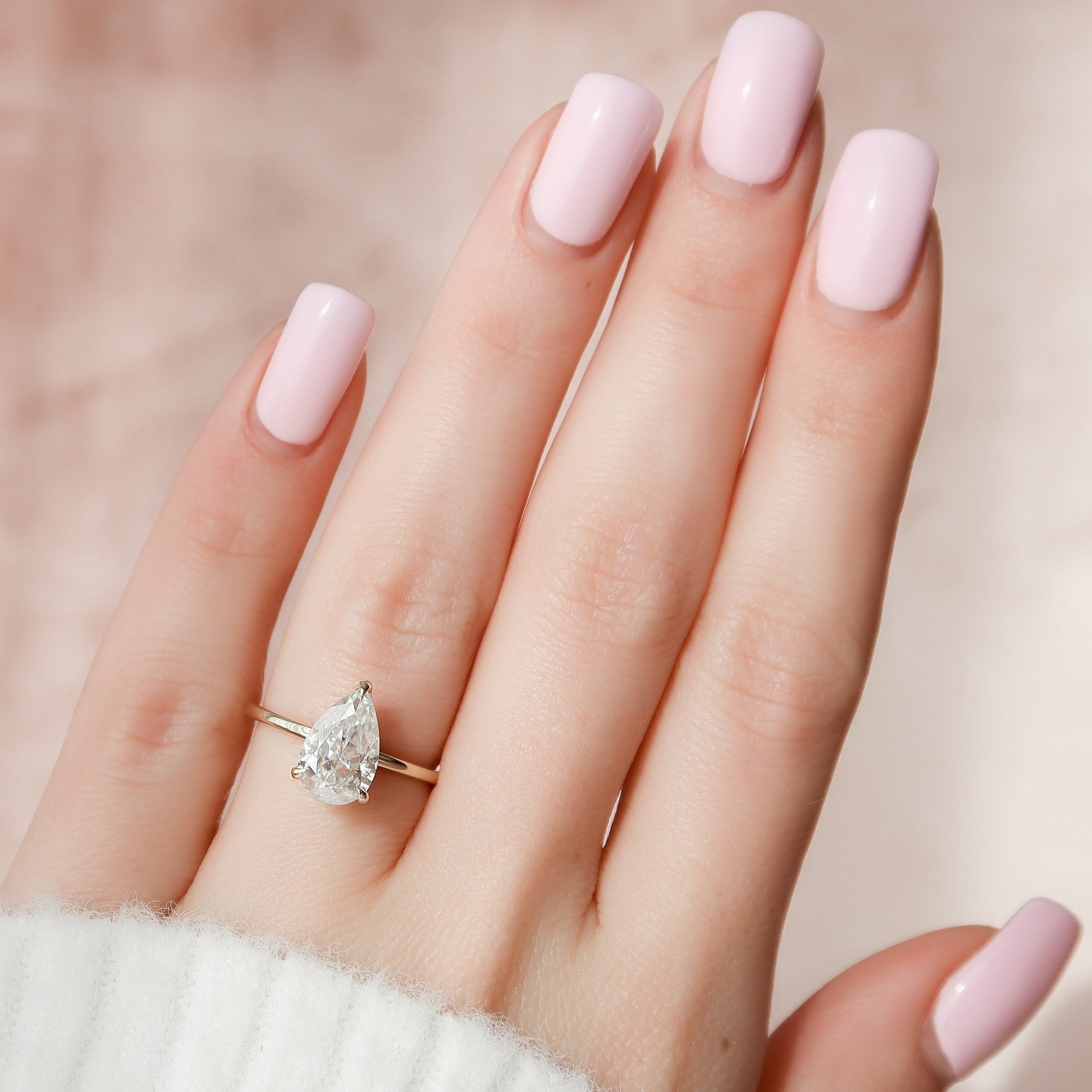 2.0 CT Pear Moissanite Engagement Ring With Hidden Halo Setting