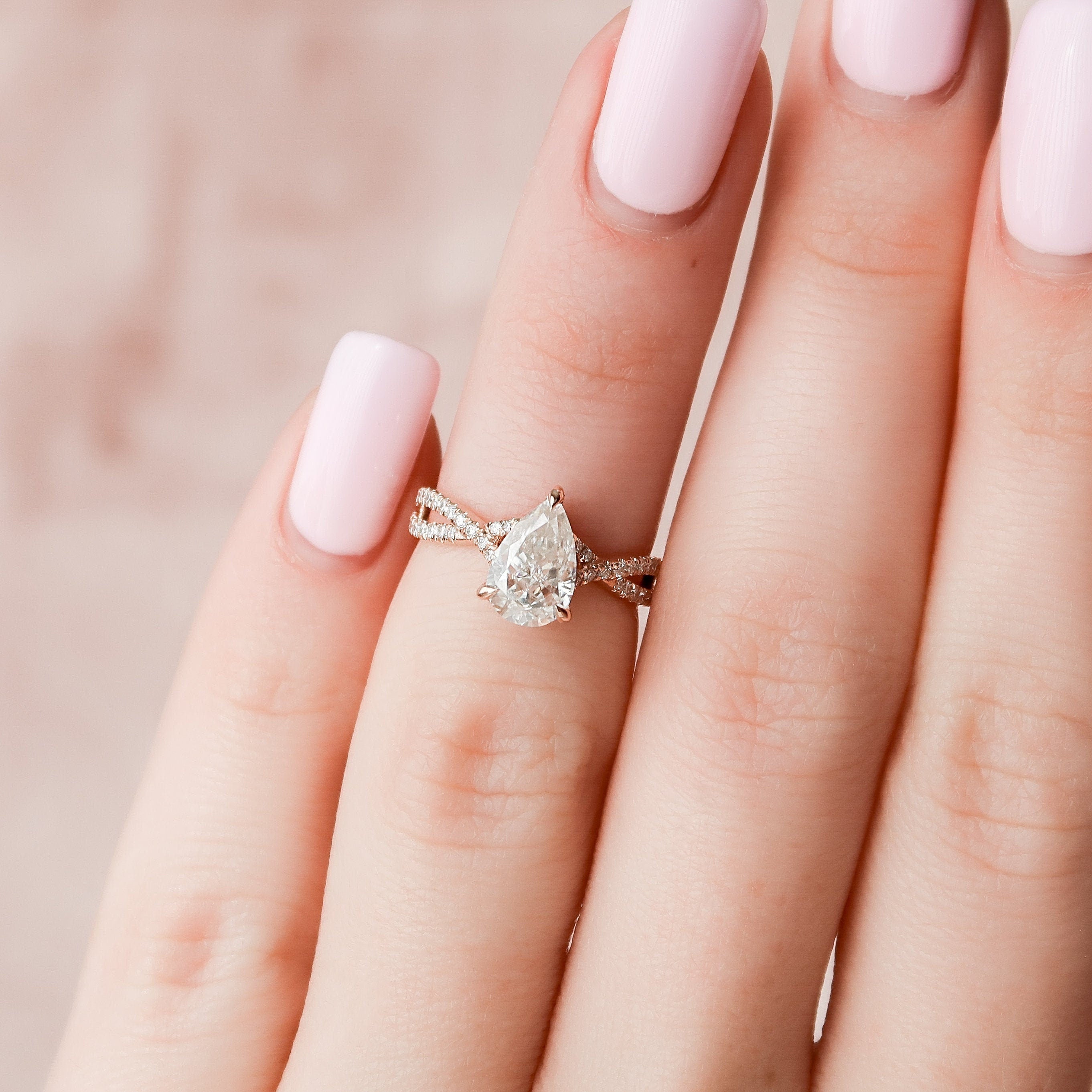 1.0 CT Pear Cut Split Shank Moissanite Engagement Ring