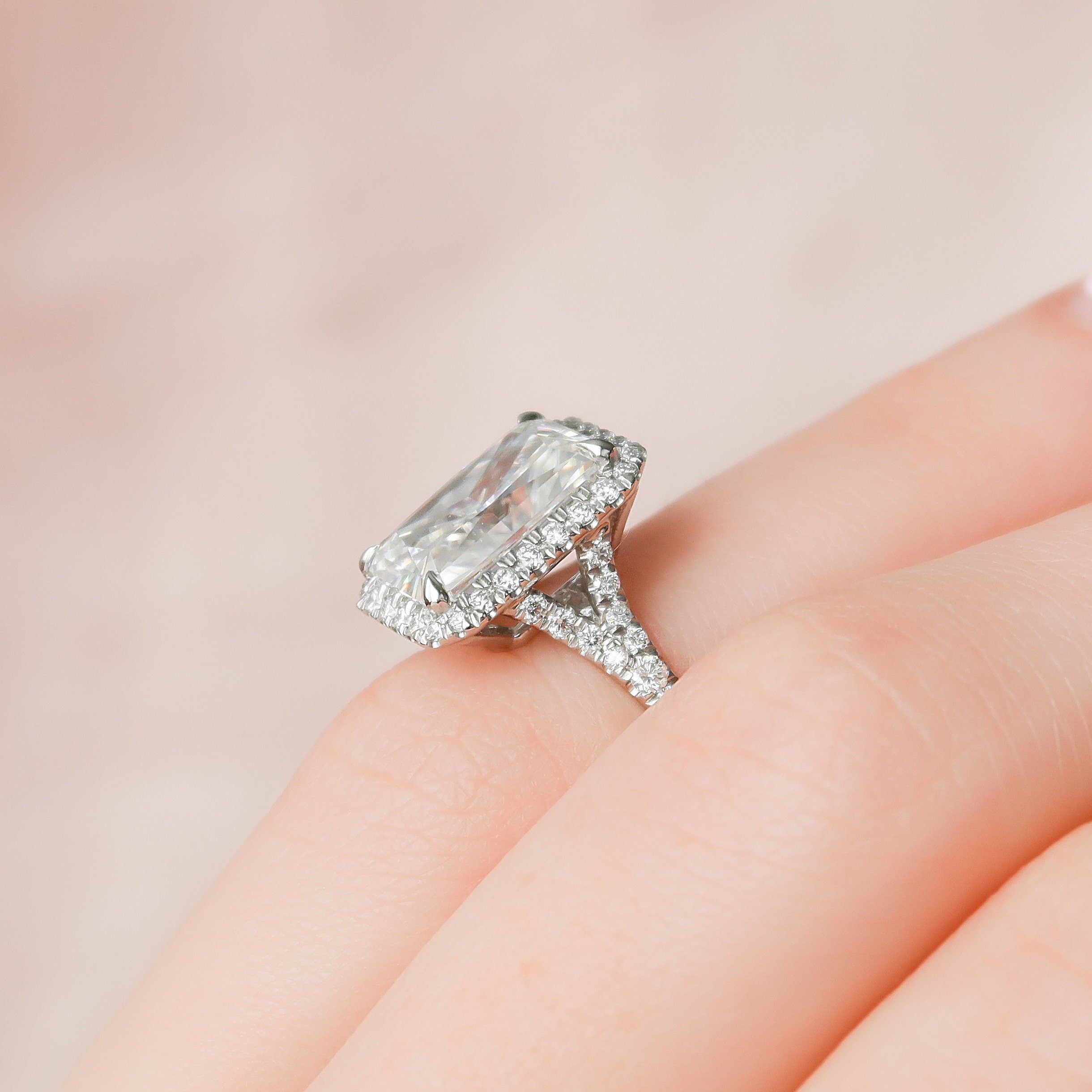 5.50 CT Radiant Moissanite Halo Split Shank Style Engagement Ring