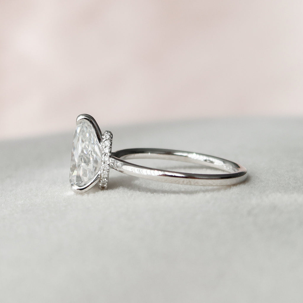 1.50CT Pear Cut Moissanite Hidden Halo Engagement Ring