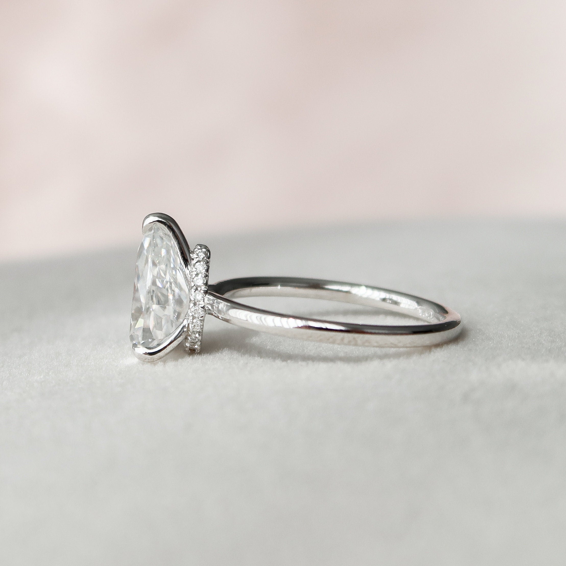 1.50CT Pear Cut Moissanite Hidden Halo Engagement Ring