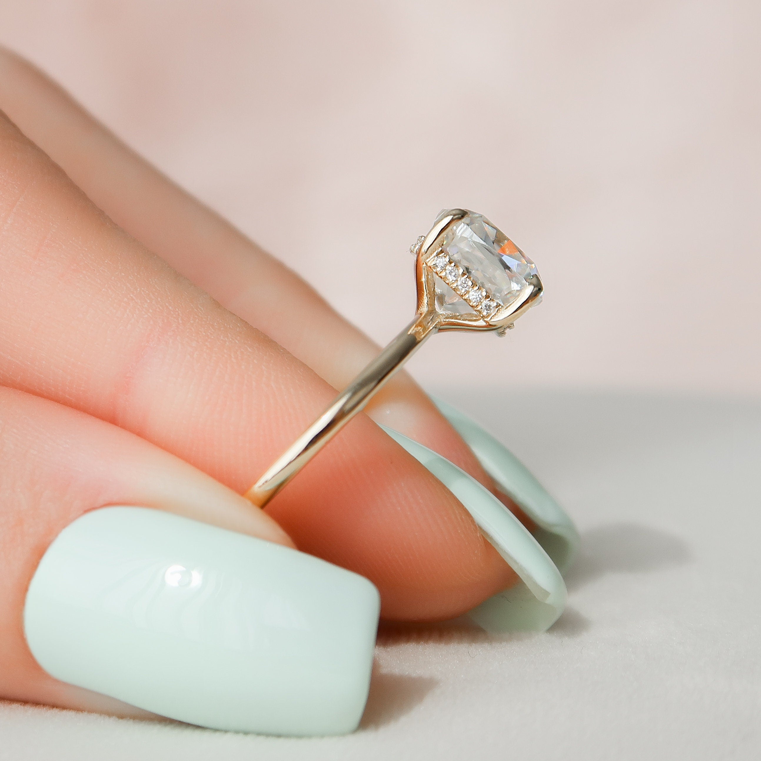 3.50 CT Cushion Moissanite Hidden Halo Engagement Ring