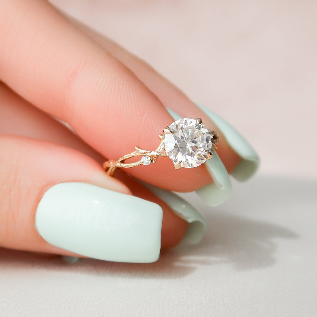 1.50 CT Round Cut Moissanite Nature Inspired Engagement Ring