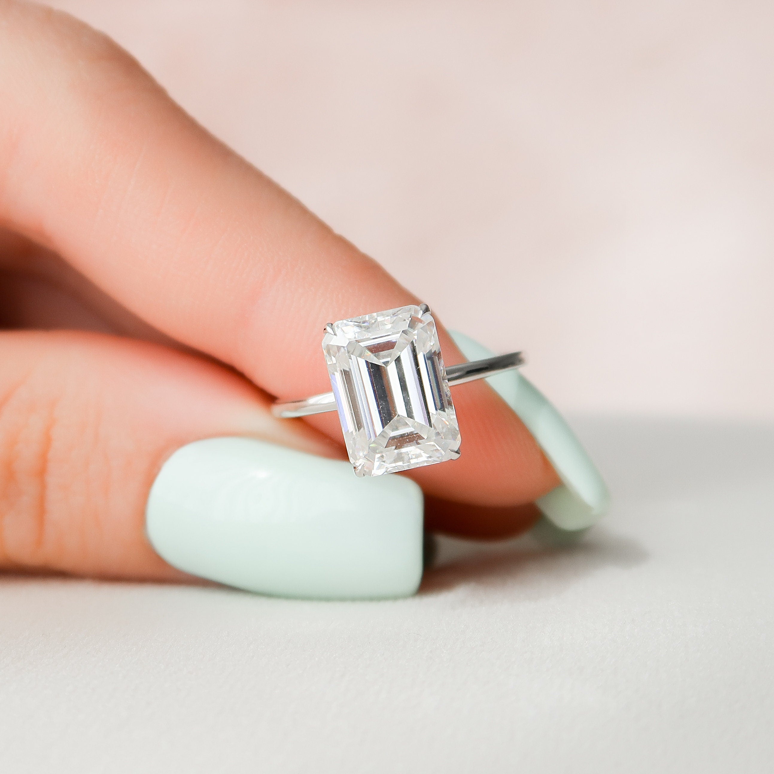 4.50 CT Emerald Moissanite Hidden Halo Setting Engagement Ring