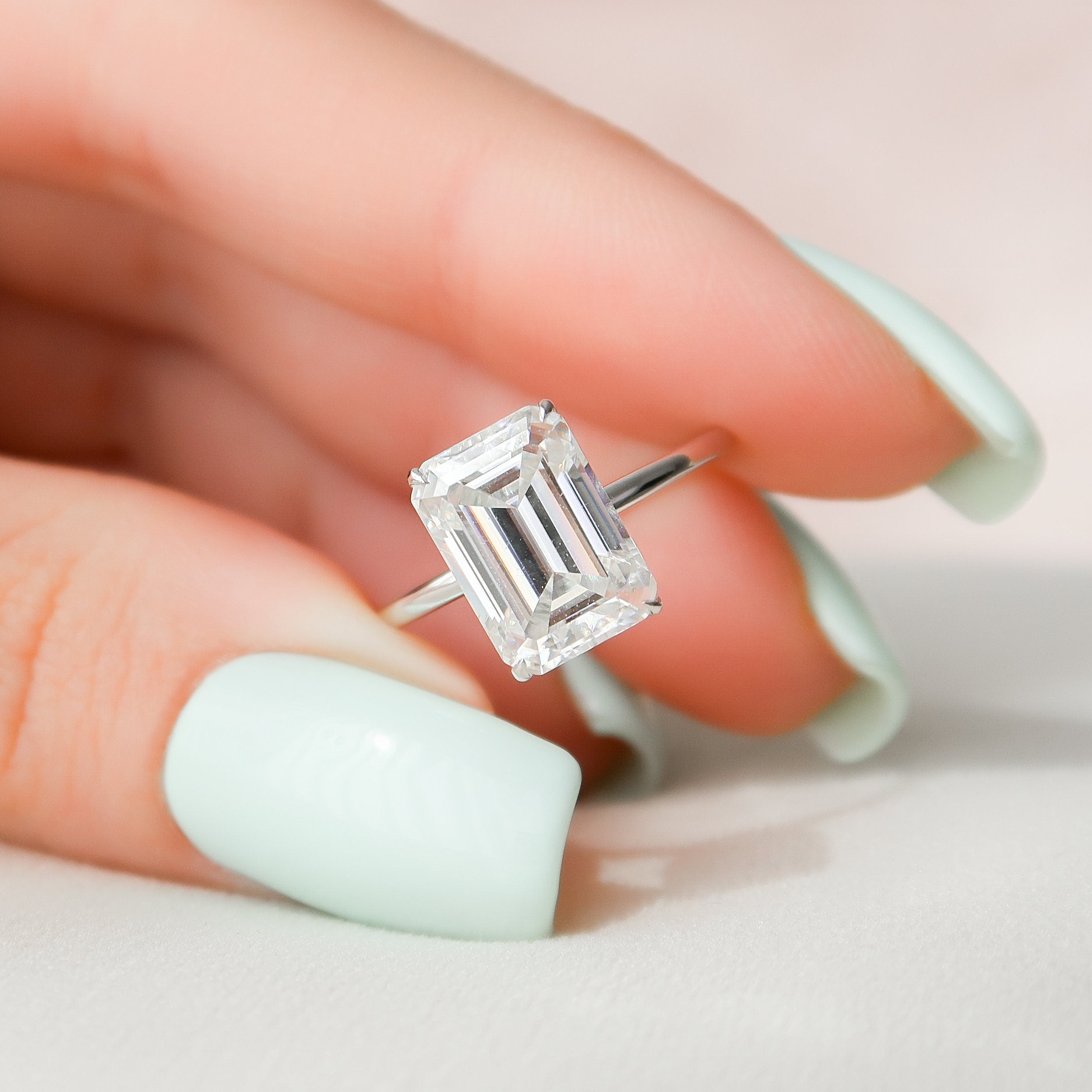 4.50 CT Emerald Moissanite Hidden Halo Setting Engagement Ring