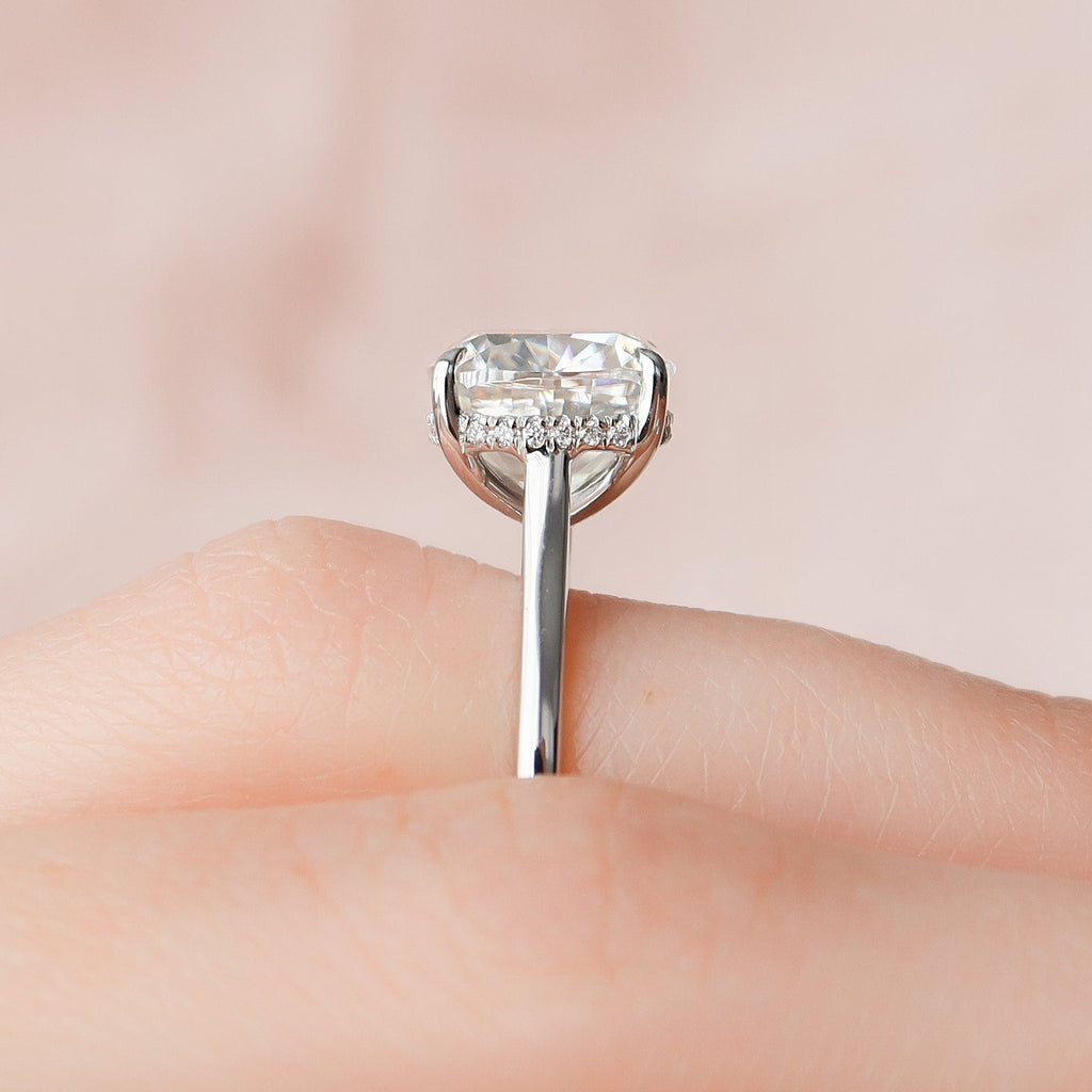 4.0 CT Cushion Moissanite Hidden Halo Setting Engagement Ring