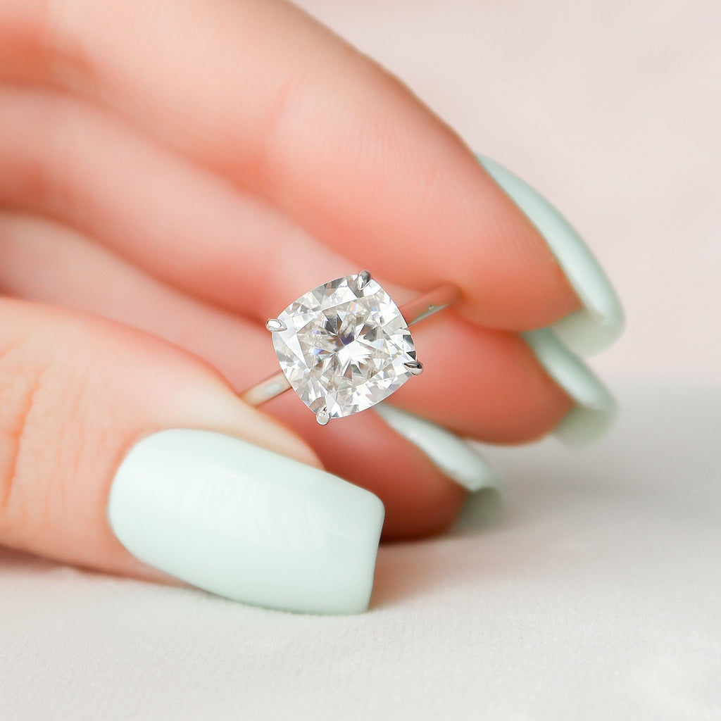 4.0 CT Cushion Moissanite Hidden Halo Setting Engagement Ring