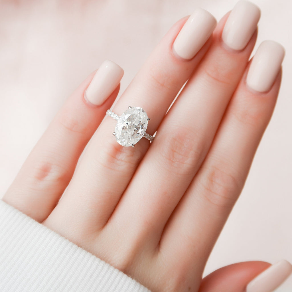 5.0 CT Oval Moissanite Hidden Halo Pave Setting Engagement Ring