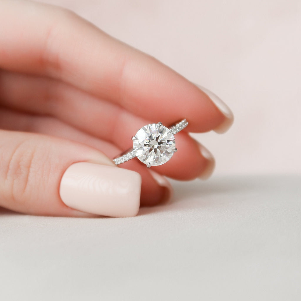 2.50 CT Round Moissanite Hidden Halo Pave Setting Engagement Ring