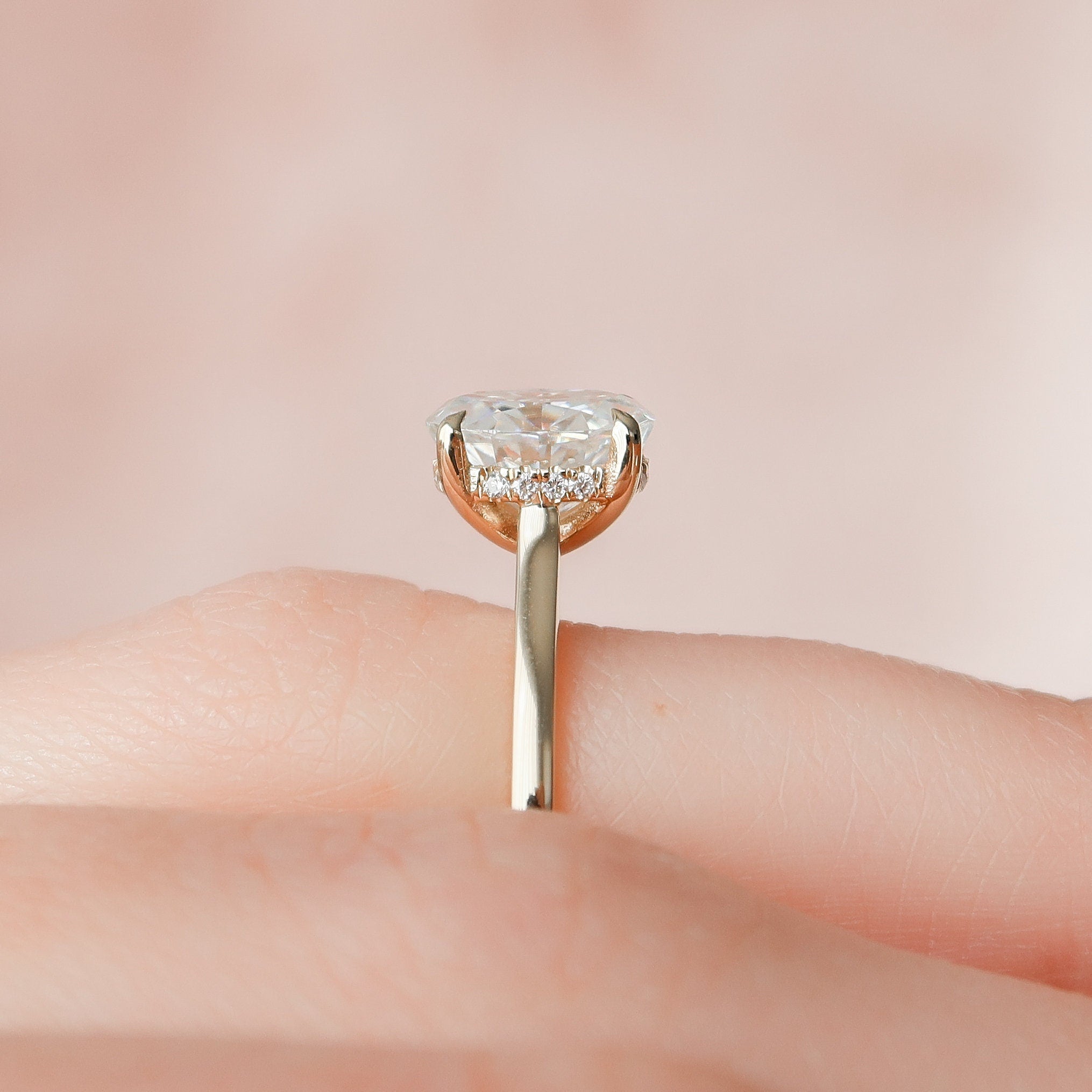 1.50 CT Oval Cut Moissanite Hidden Halo Engagement Ring
