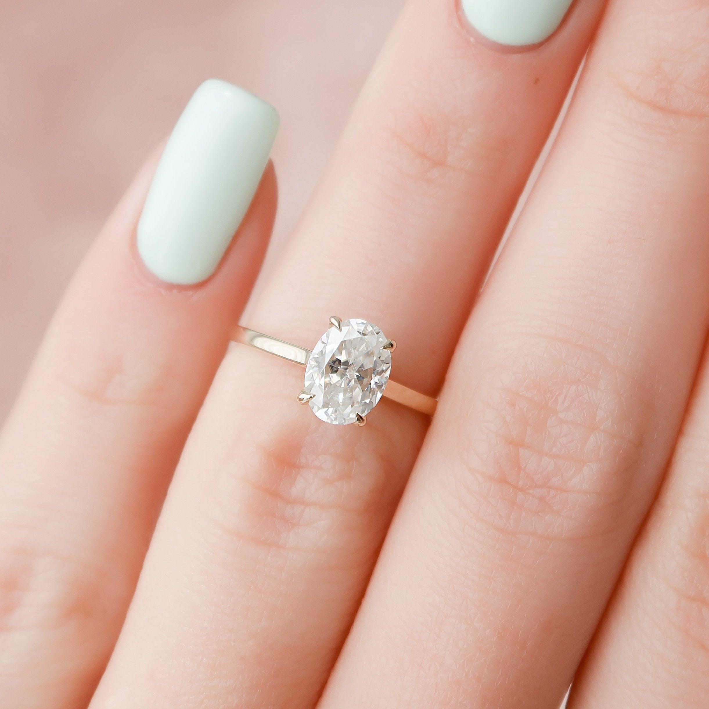 1.50 CT Oval Cut Moissanite Hidden Halo Engagement Ring