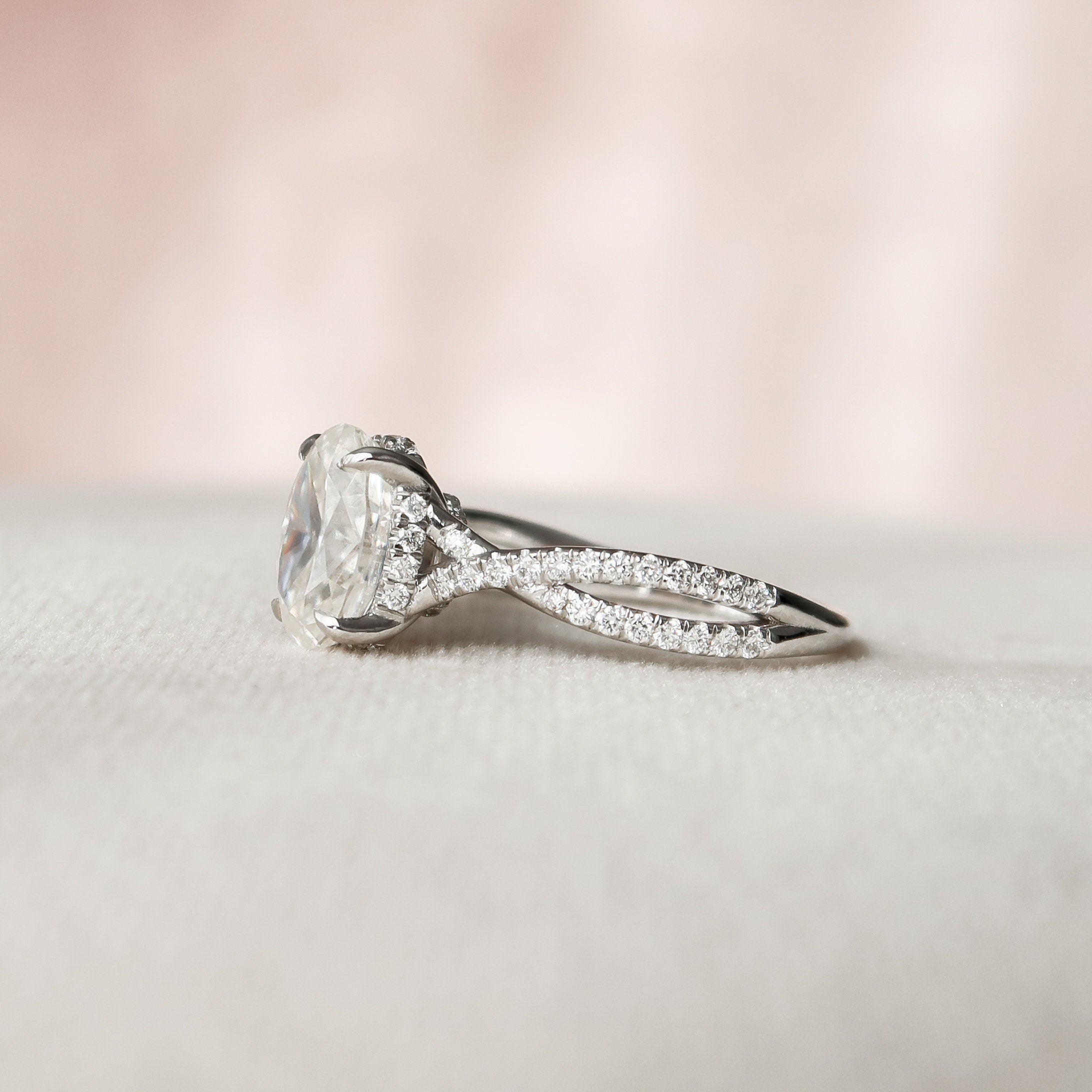 1.50 CT Oval Cut Moissanite Pave Setting Engagement Ring