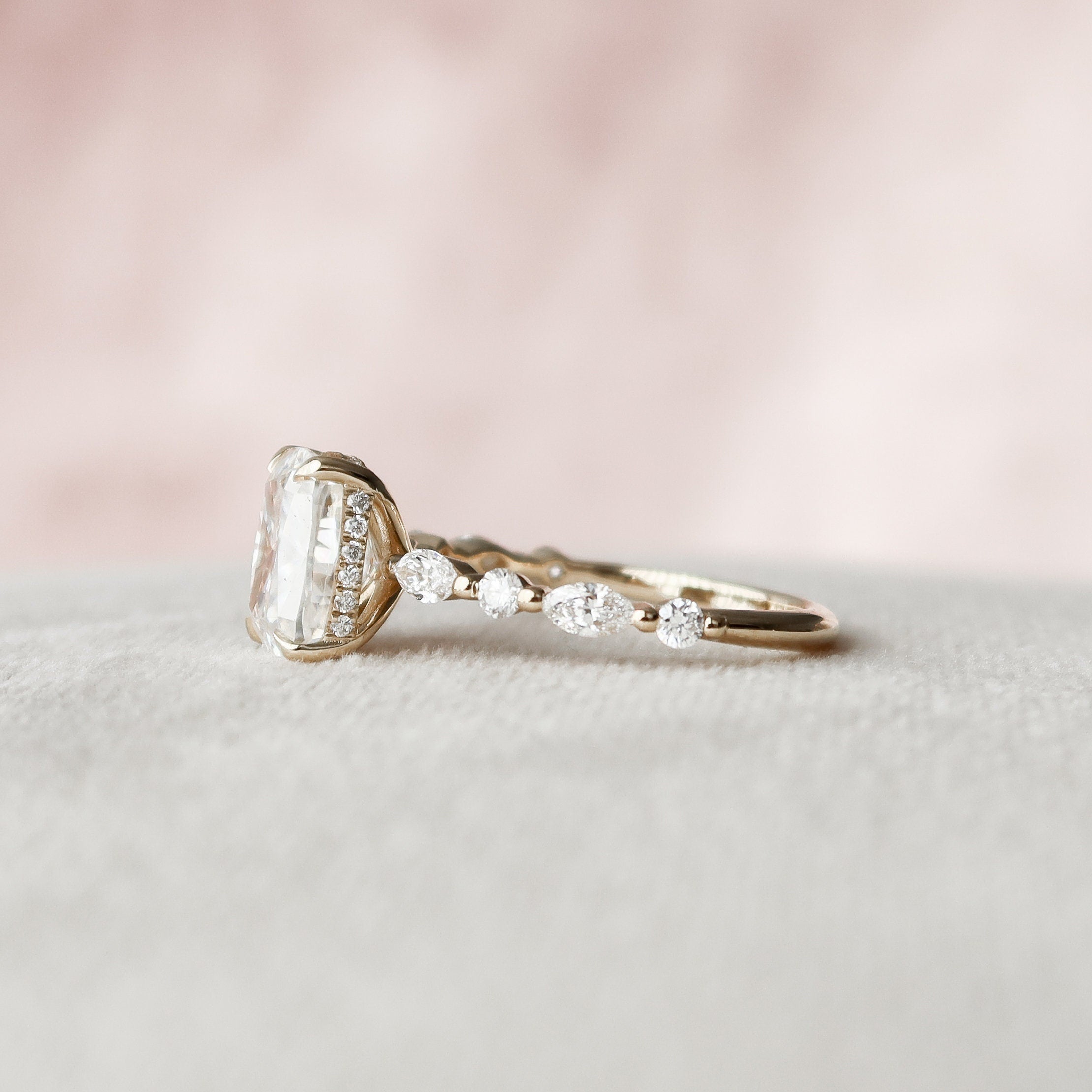 2.50 CT Elongated Cushion Moissanite Pave Engagement Ring