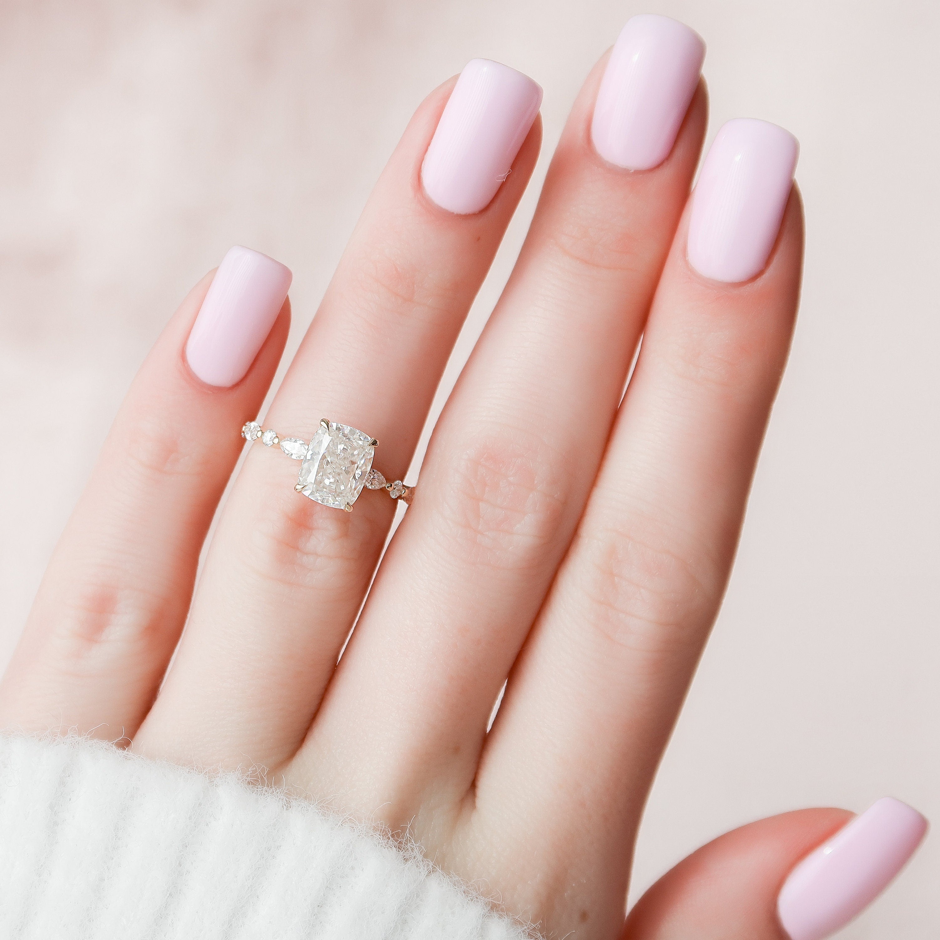 2.50 CT Elongated Cushion Moissanite Pave Engagement Ring
