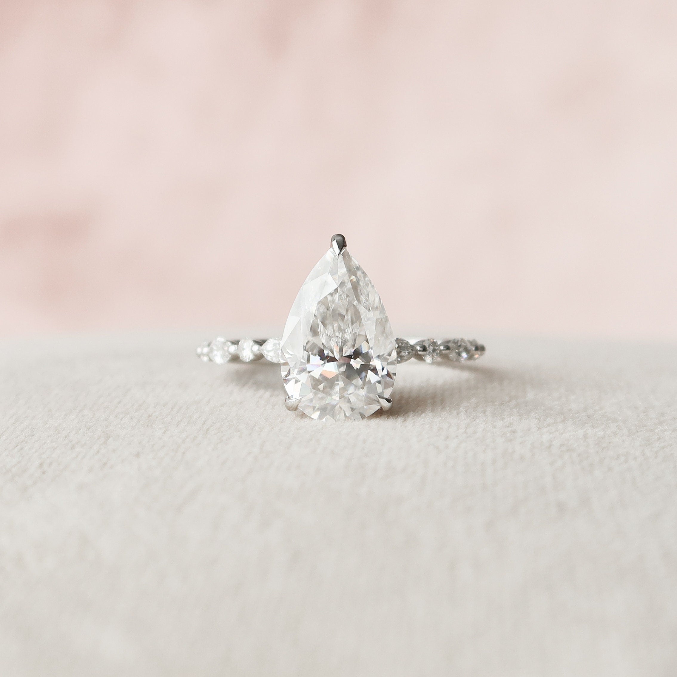 4.0 CT Pear Moissanite Pave Setting Engagement Ring