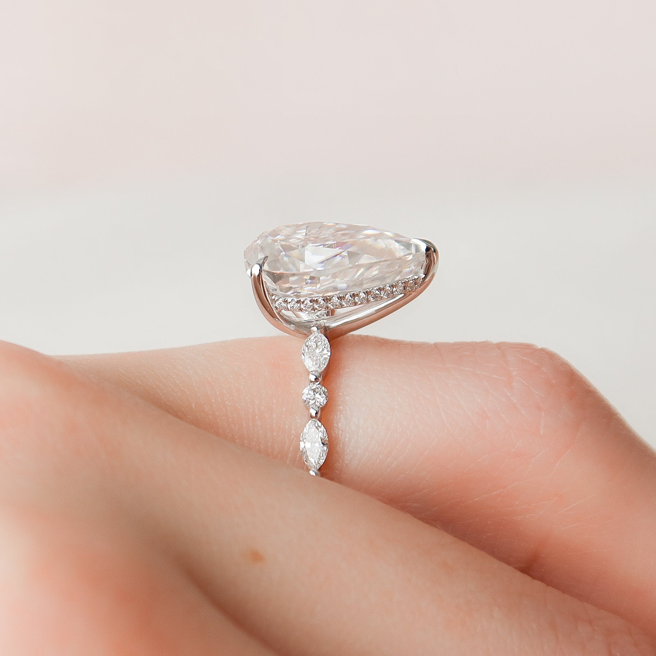 4.0 CT Pear Moissanite Pave Setting Engagement Ring