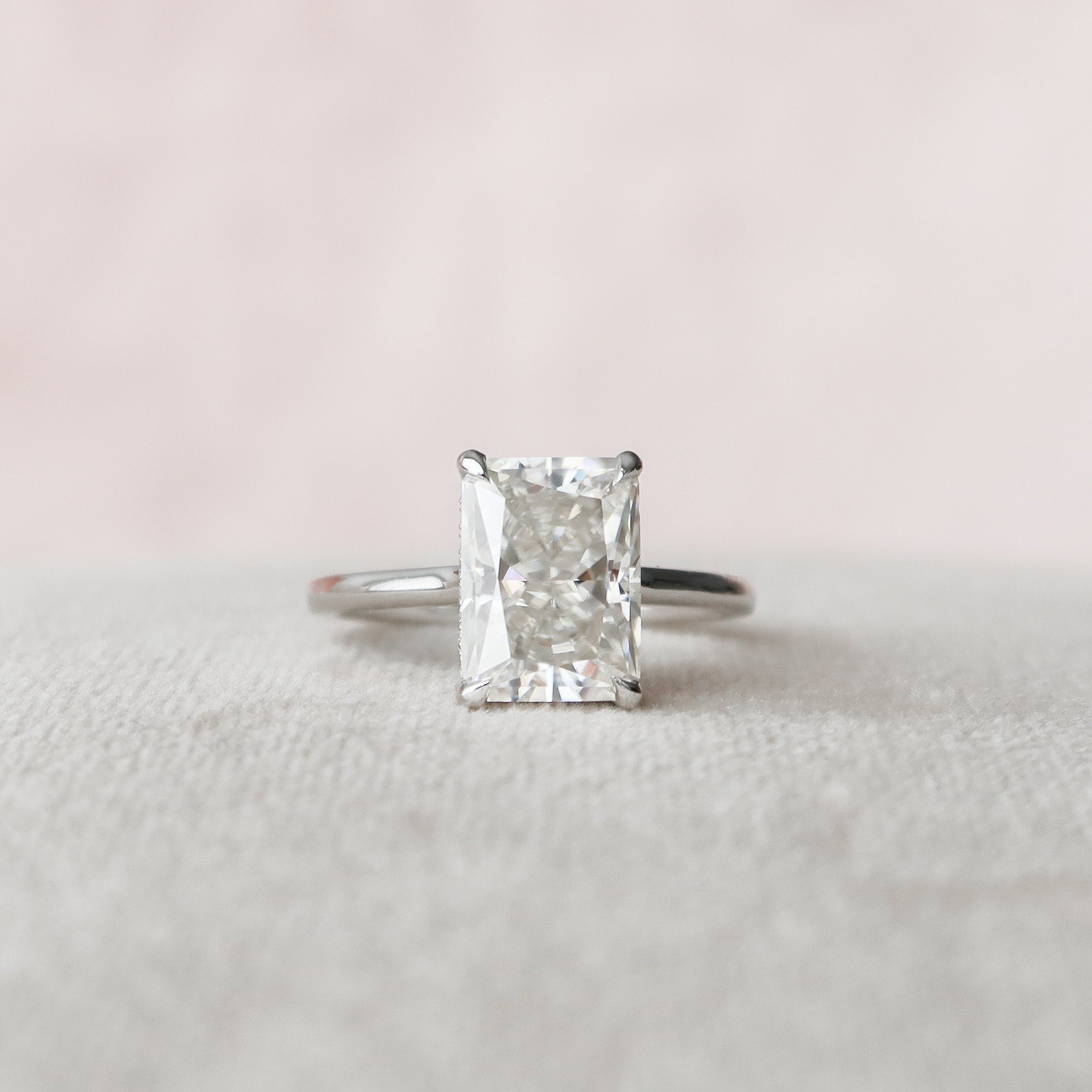 4.0 CT Radiant Cut Hidden Halo Moissanite Engagement Ring