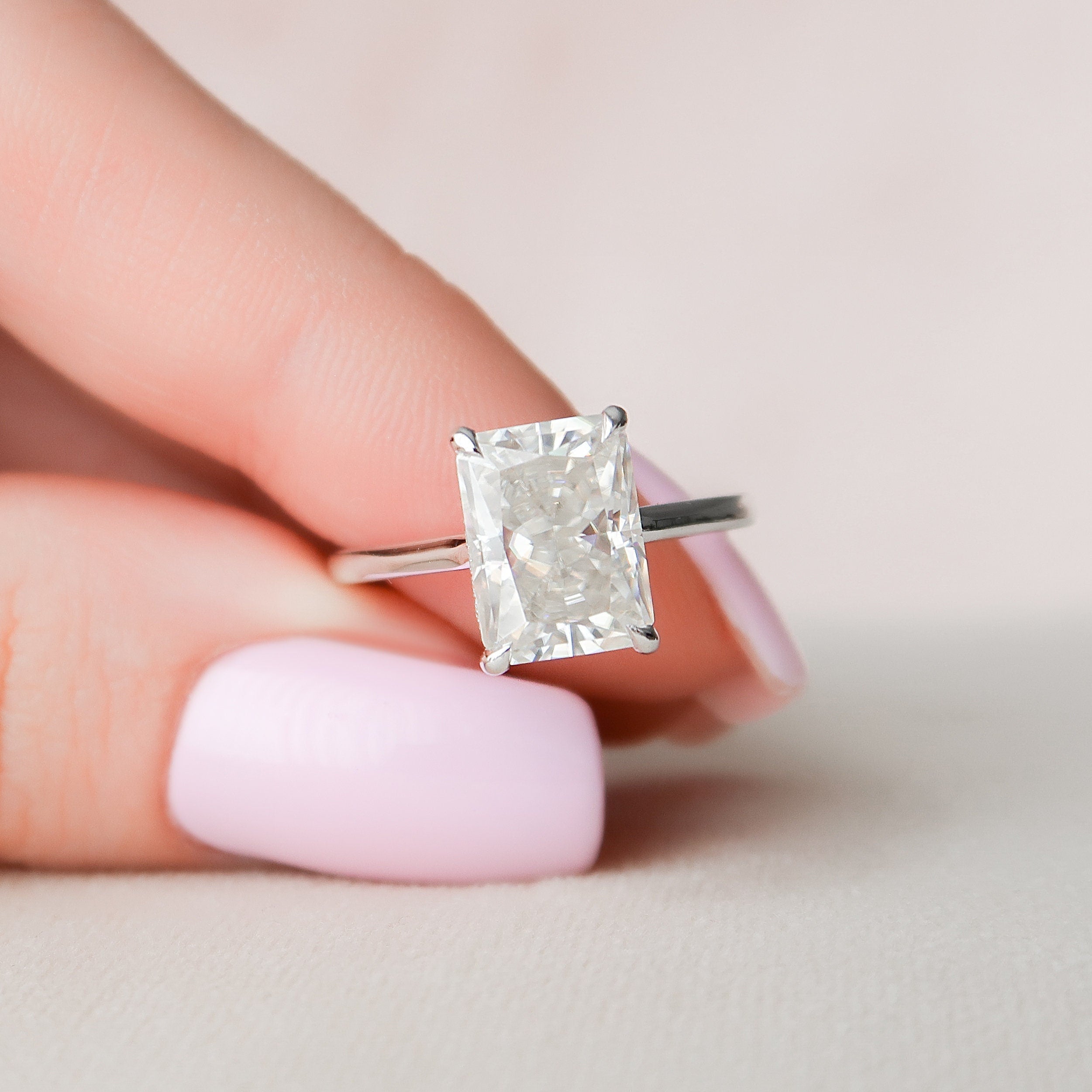 4.0 CT Radiant Cut Hidden Halo Moissanite Engagement Ring