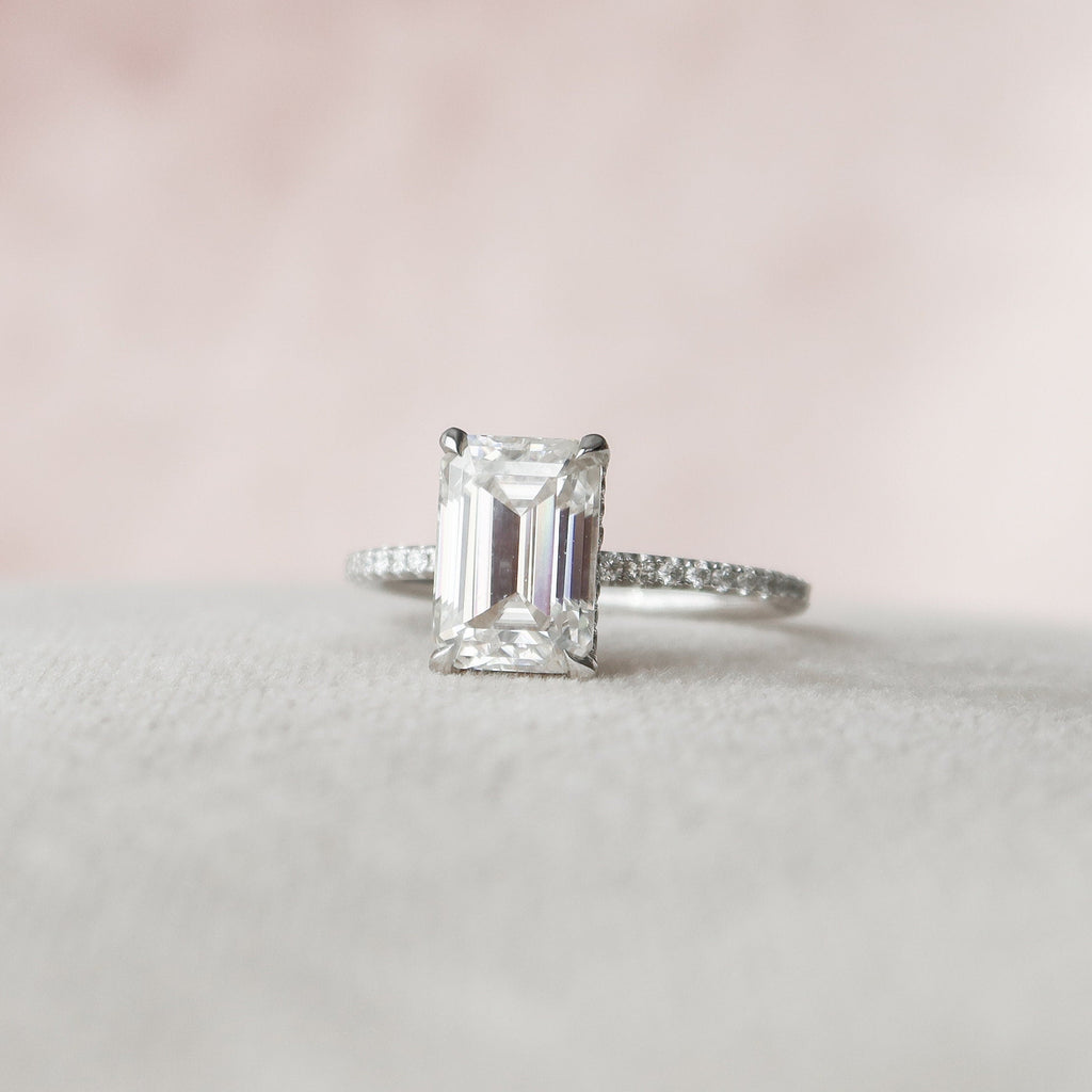 2.50 CT Emerald Moissanite Pave Setting Engagement Ring