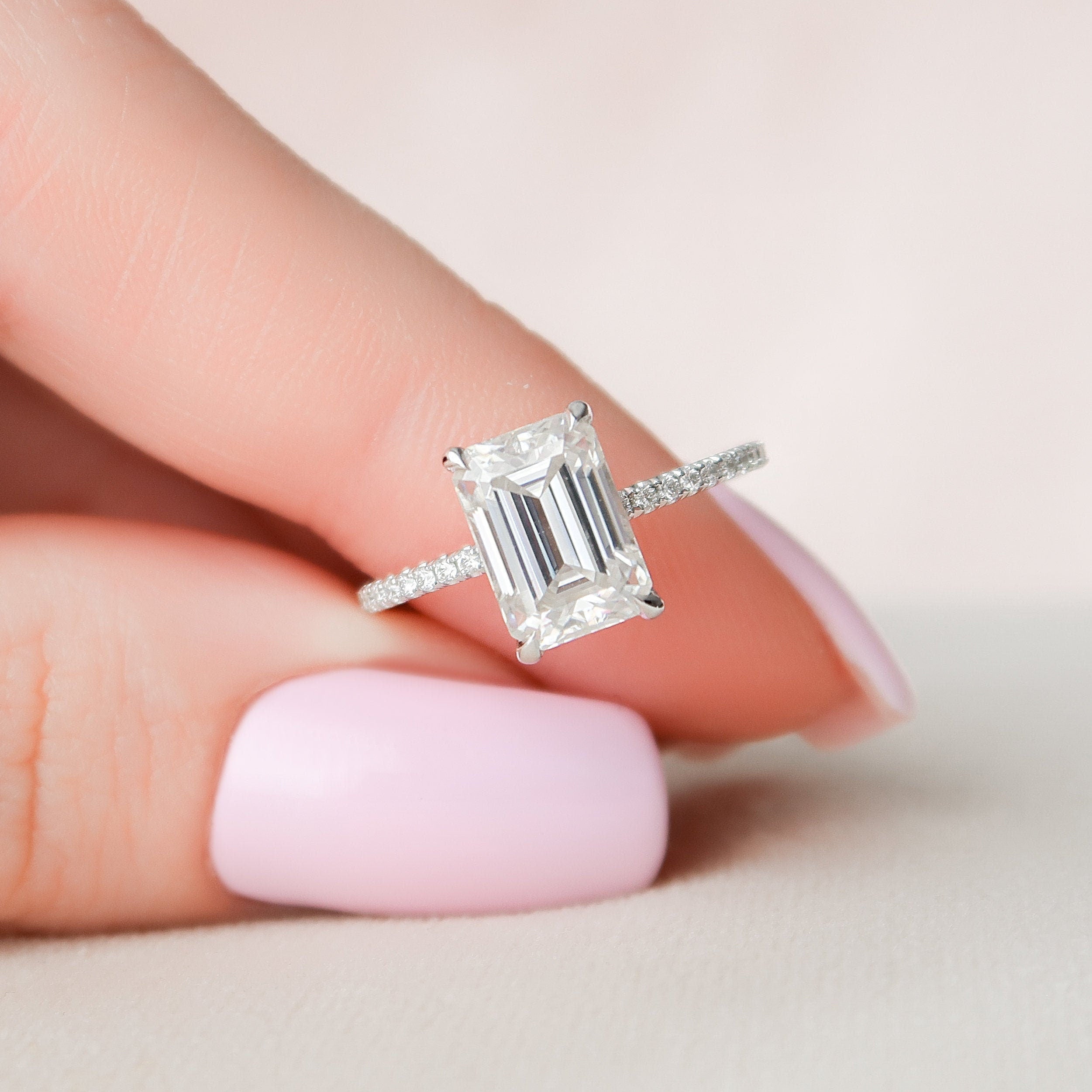 2.50 CT Emerald Moissanite Pave Setting Engagement Ring Main image