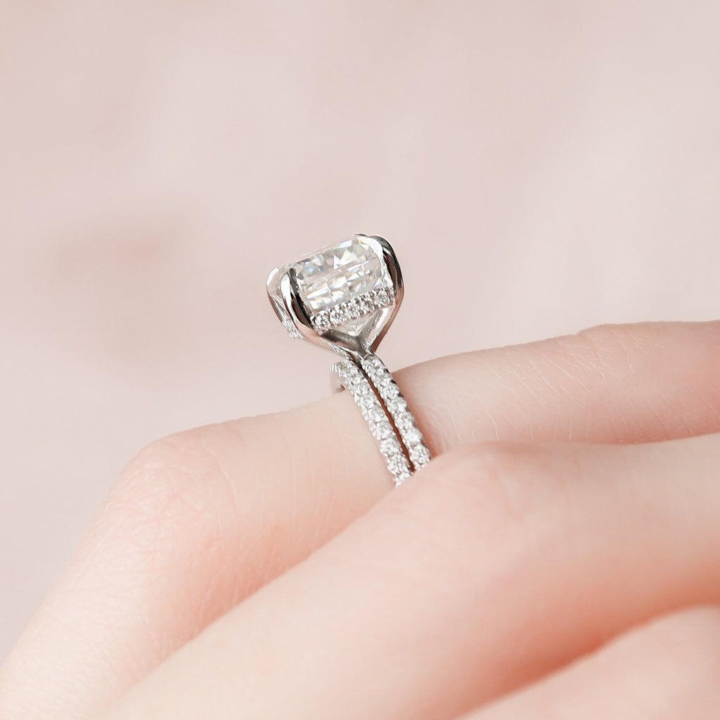 2.50CT Cushion Cut Moissanite Pave Bridal Ring Set
