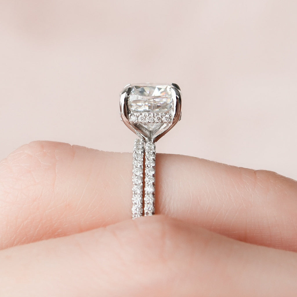 2.50CT Cushion Cut Moissanite Pave Bridal Ring Set