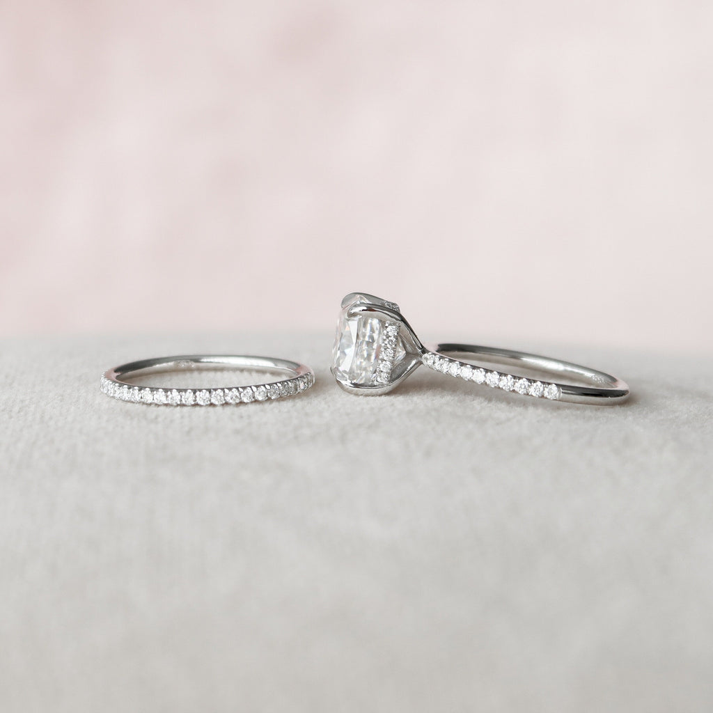 2.50CT Cushion Cut Moissanite Pave Bridal Ring Set