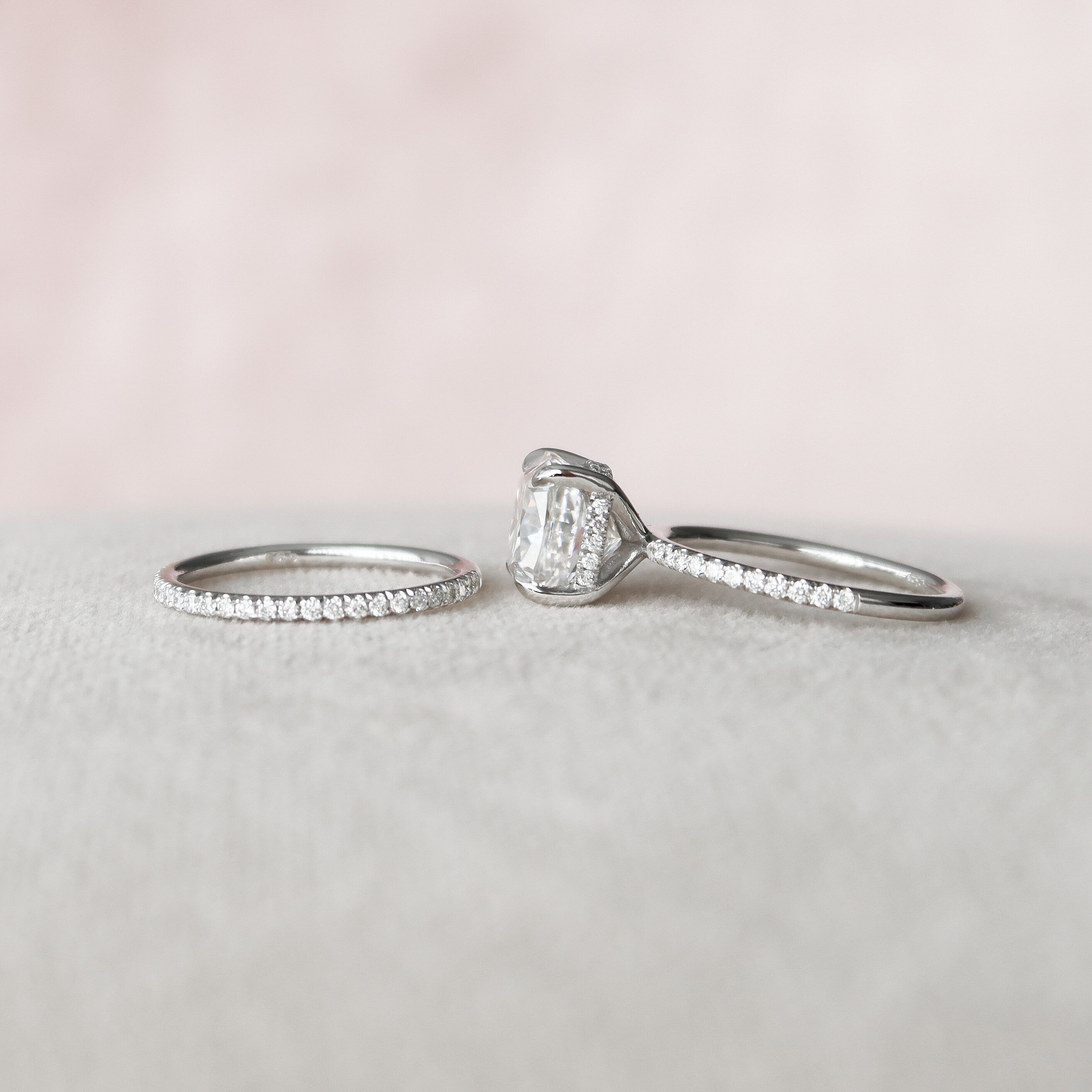 2.50CT Cushion Cut Moissanite Pave Bridal Ring Set