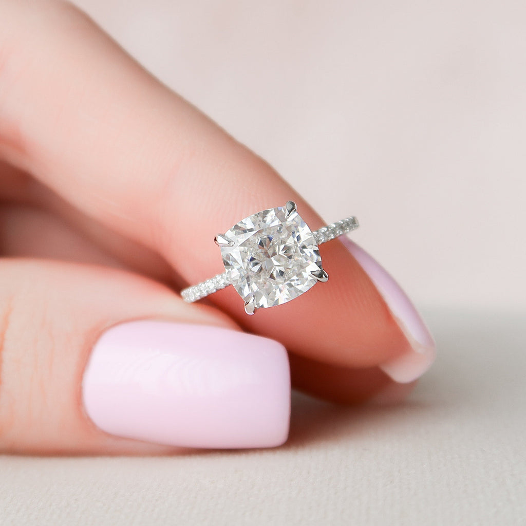 2.50 CT Cushion Moissanite Pave Setting Engagement Ring