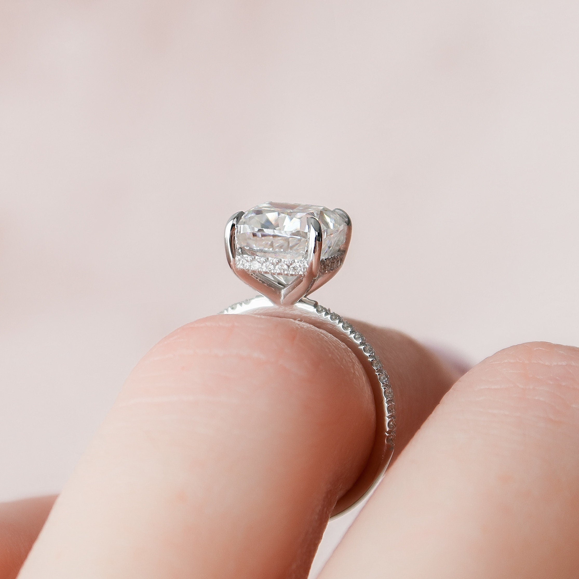 2.50 CT Cushion Moissanite Pave Setting Engagement Ring
